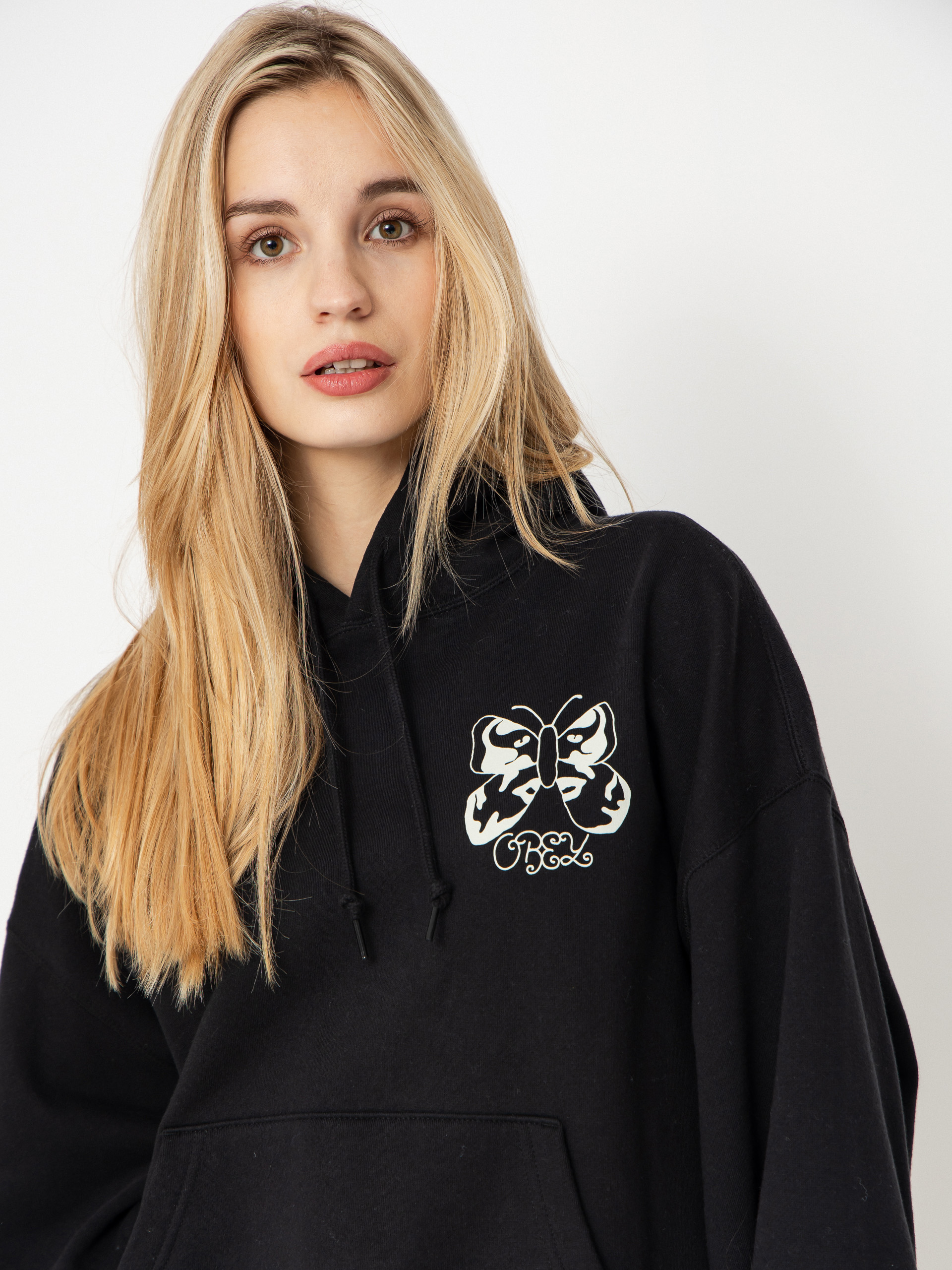 Hanorac cu glugă OBEY Butterfly Baggy Relaxed HD Wmn (digital black)