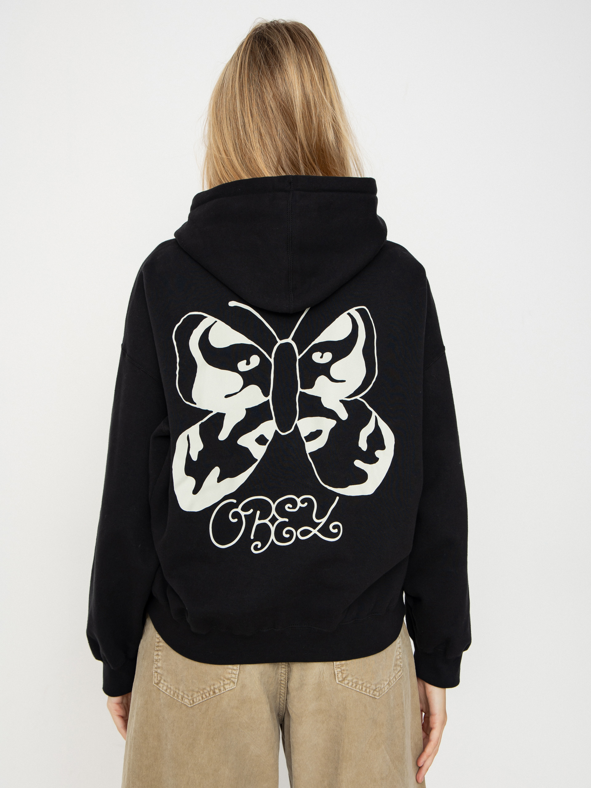 Hanorac cu glugă OBEY Butterfly Baggy Relaxed HD Wmn (digital black)