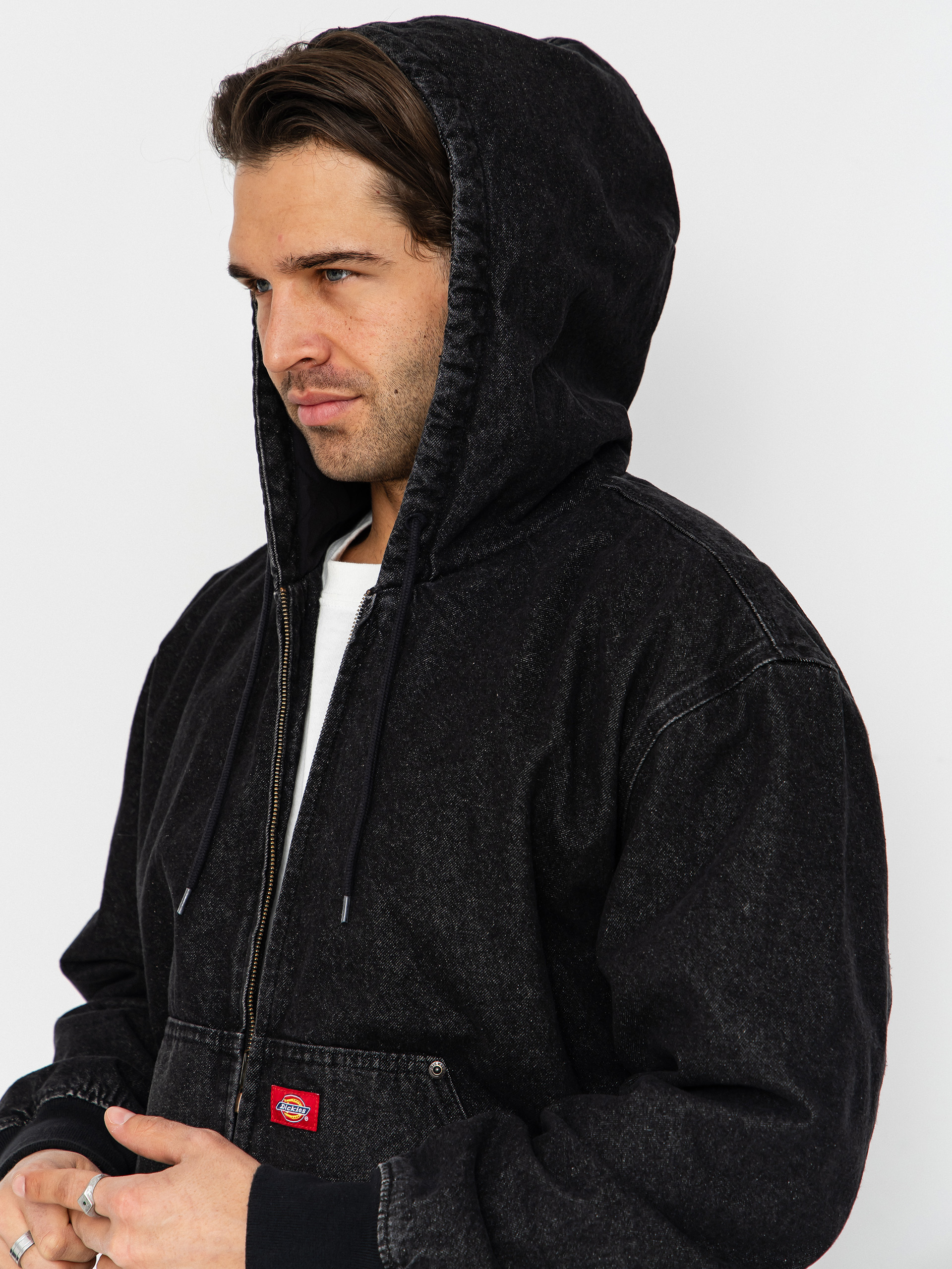 Geacă Dickies Hilham Lined Denim Hooded Bomber (black wash faded)