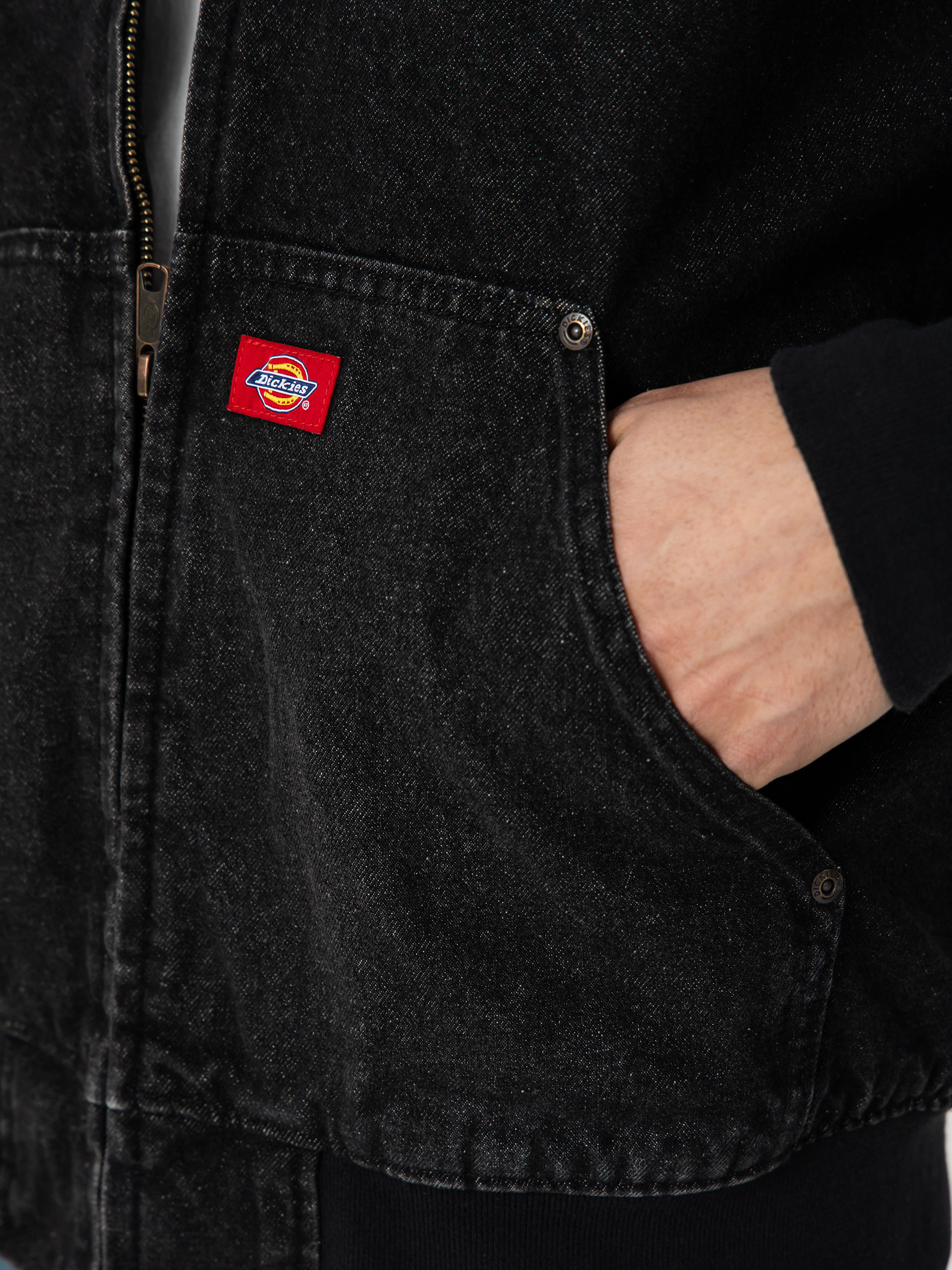 Geacă Dickies Hilham Lined Denim Hooded Bomber (black wash faded)