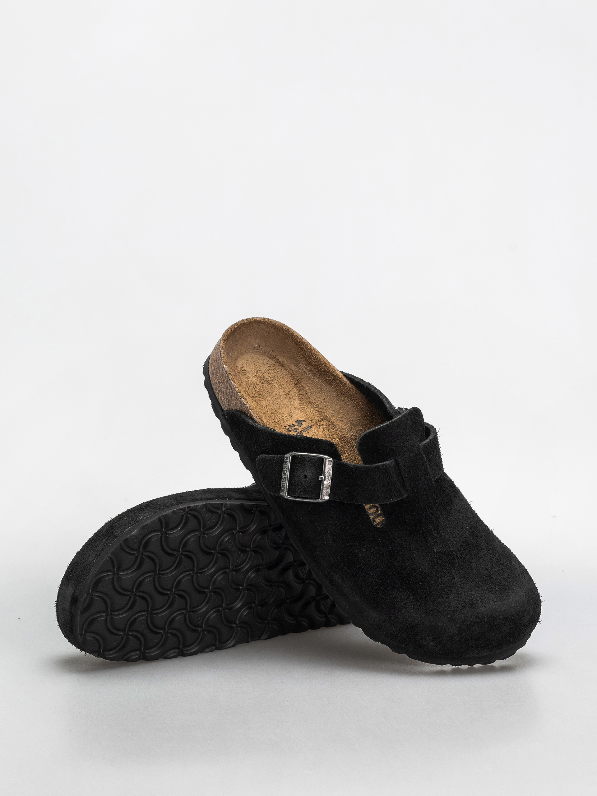 Șlapi Birkenstock Boston Suede Leather Narrow (black)