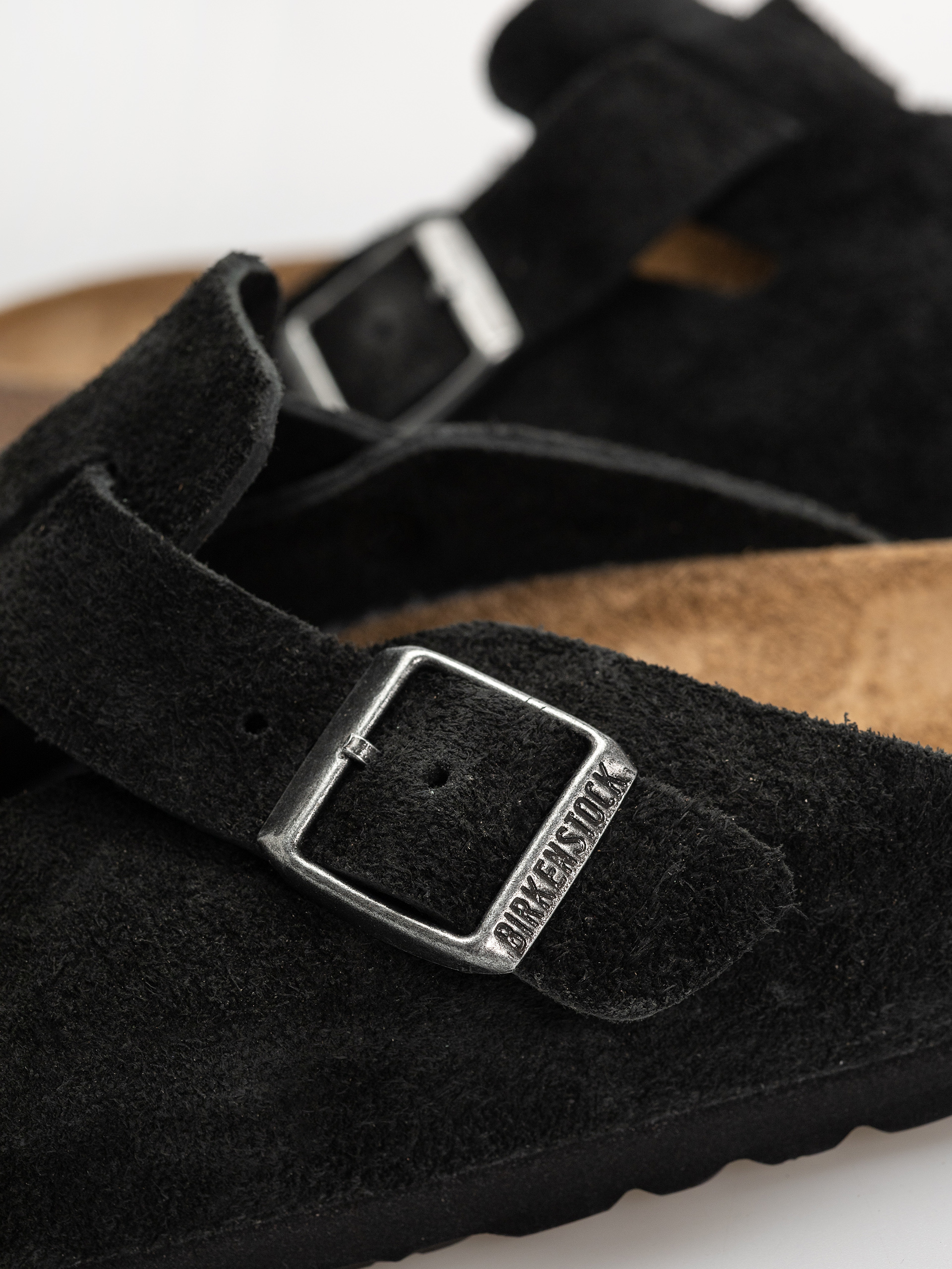 Șlapi Birkenstock Boston Suede Leather Narrow (black)