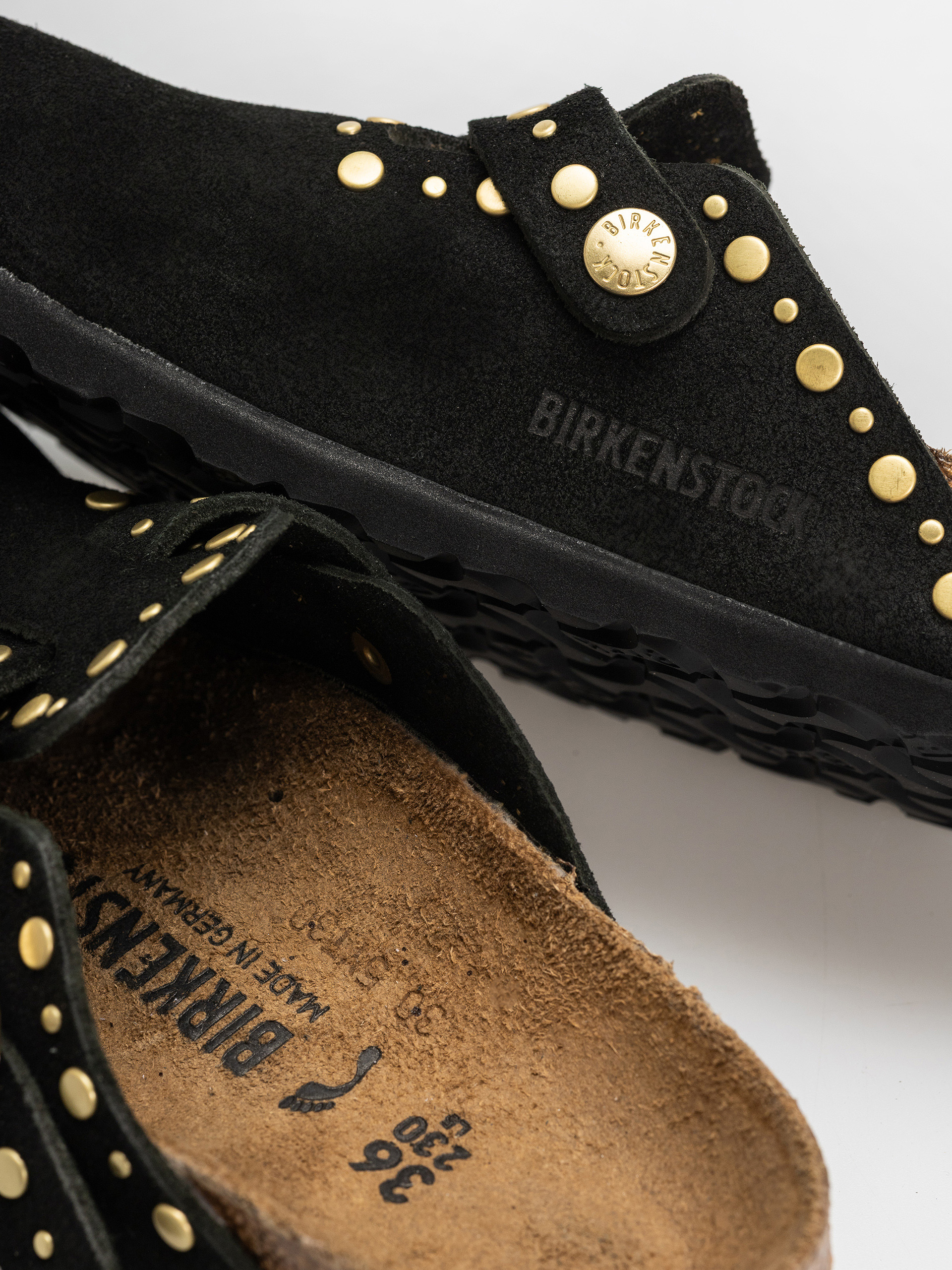 Șlapi Birkenstock Boston Rivets Suede Leather Narrow Wmn (black)