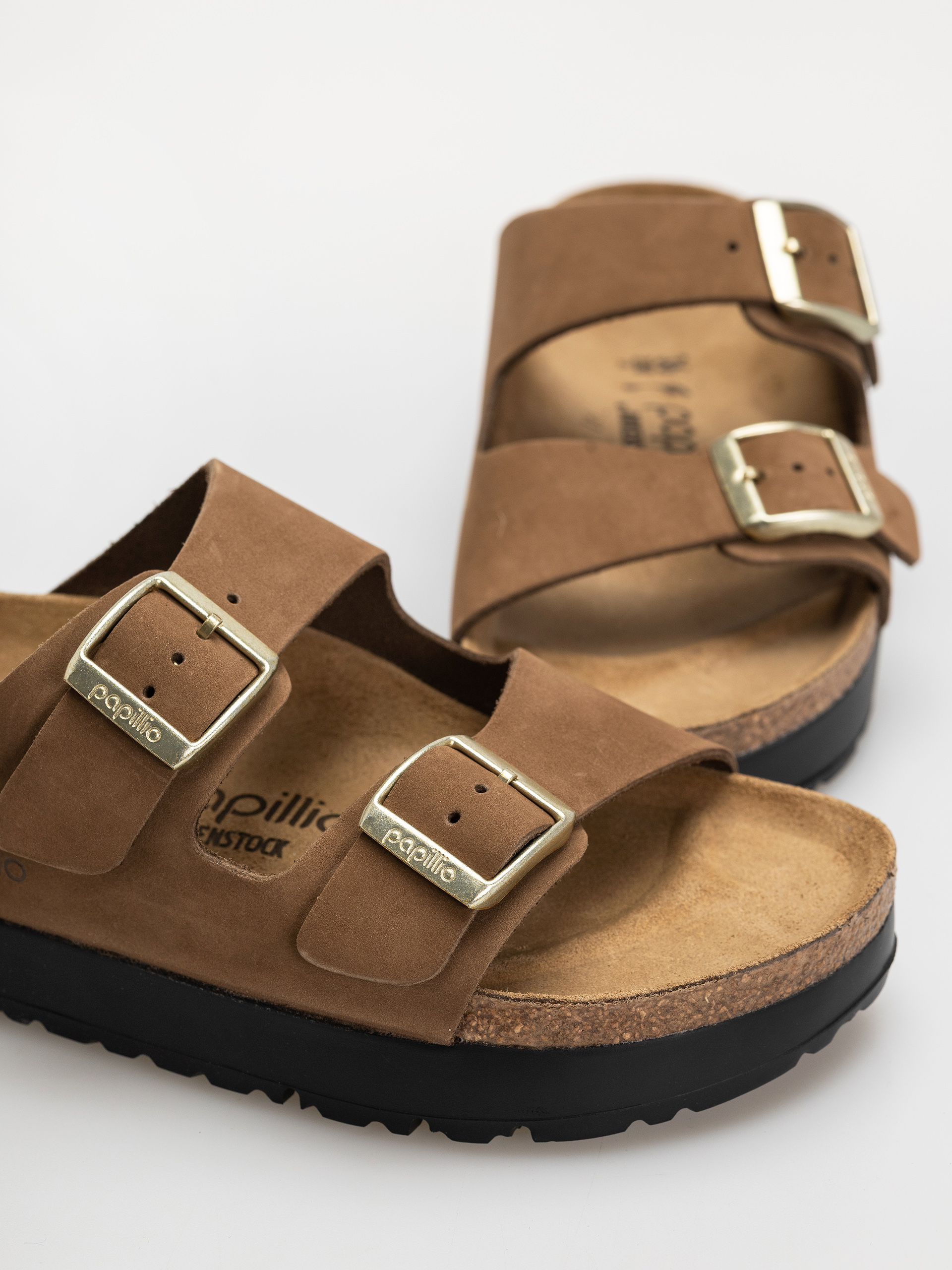 Șlapi Birkenstock Arizona Flex Platform Nubuck Leather Narrow Wmn (dark tea)