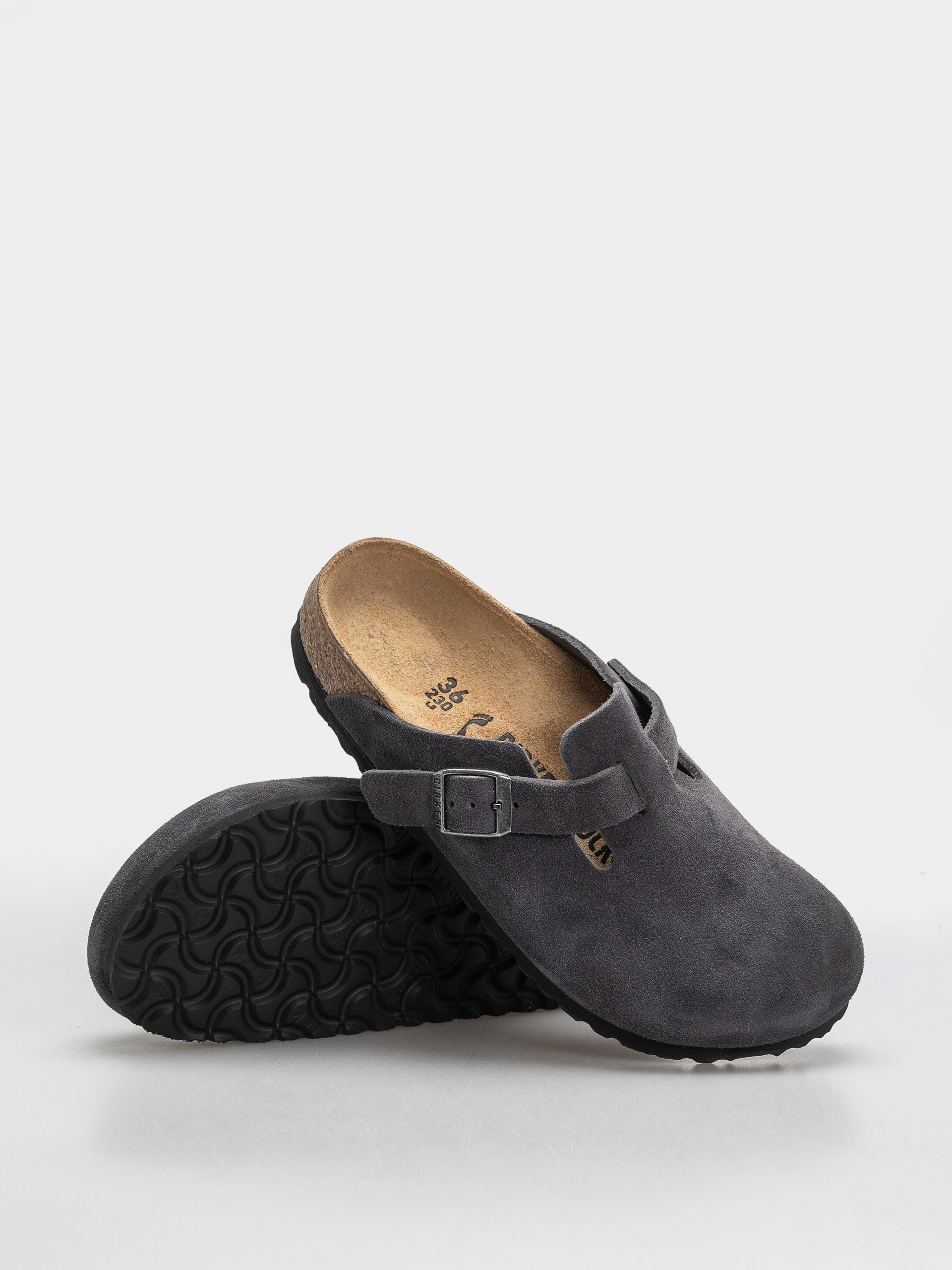 Șlapi Birkenstock Boston Suede Leather Narrow - gri (charcoal)