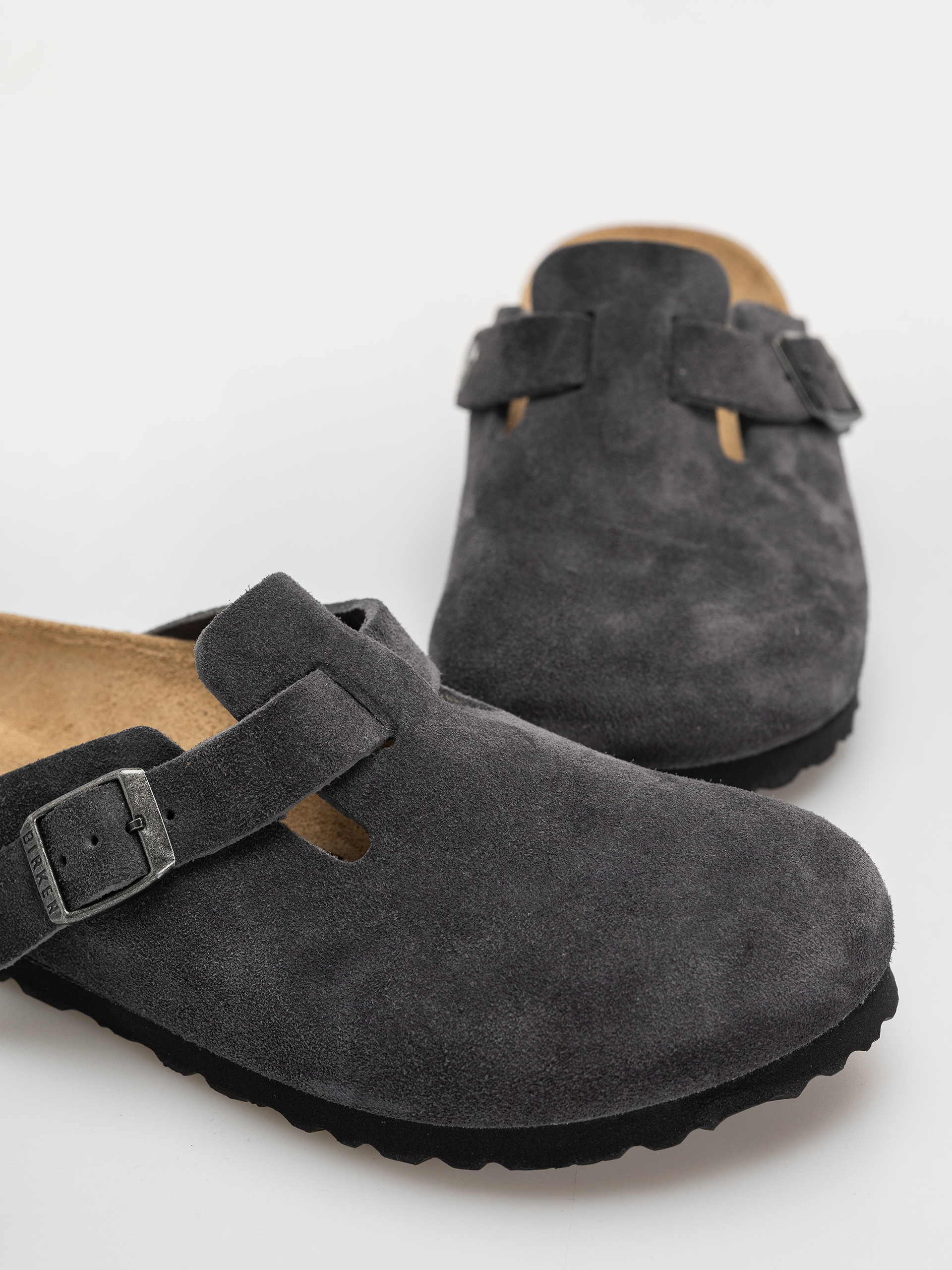 Șlapi Birkenstock Boston Suede Leather Narrow (charcoal)