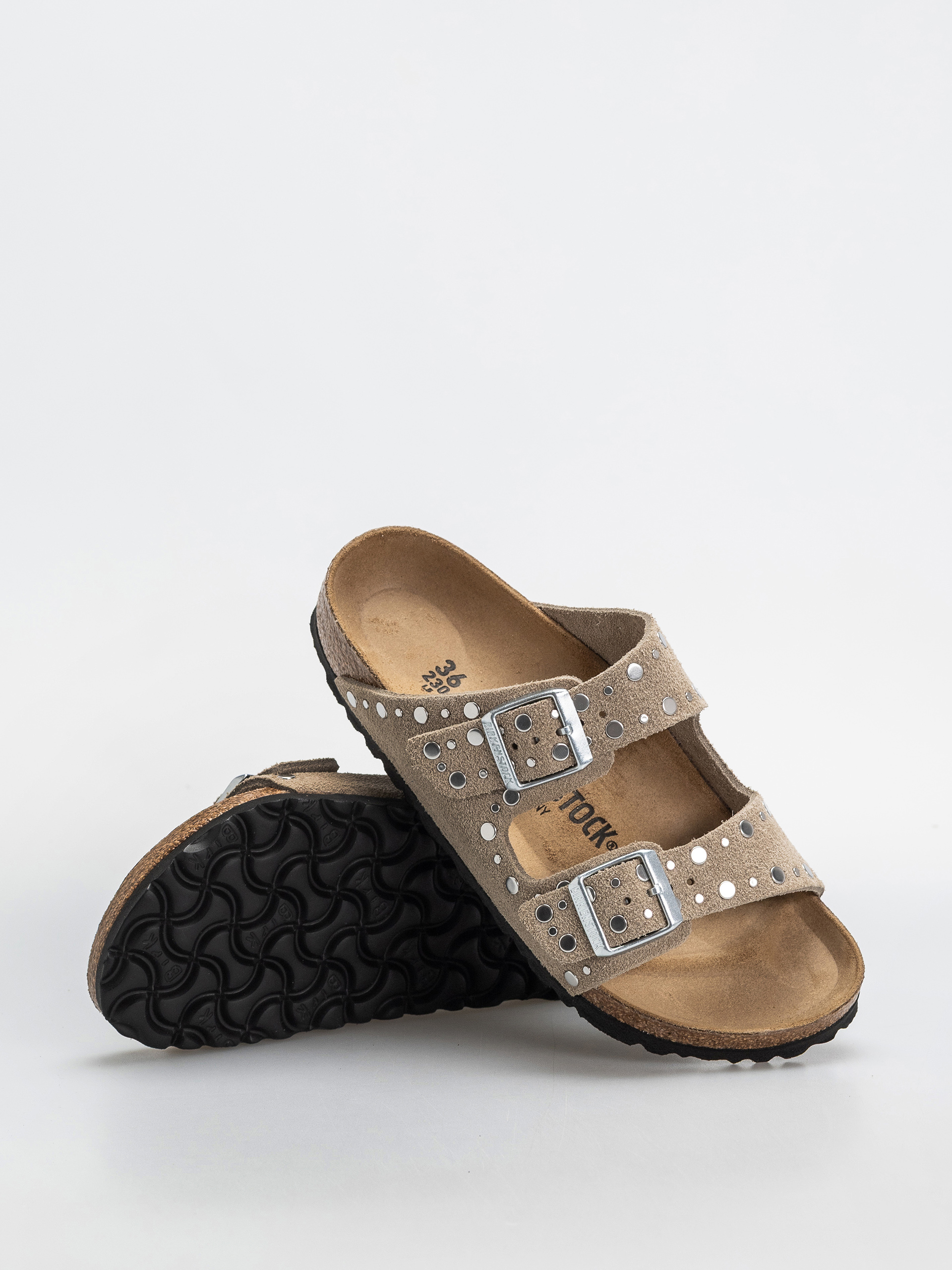 Șlapi Birkenstock Arizona Rivets Suede Leather Narrow Wmn (taupe)