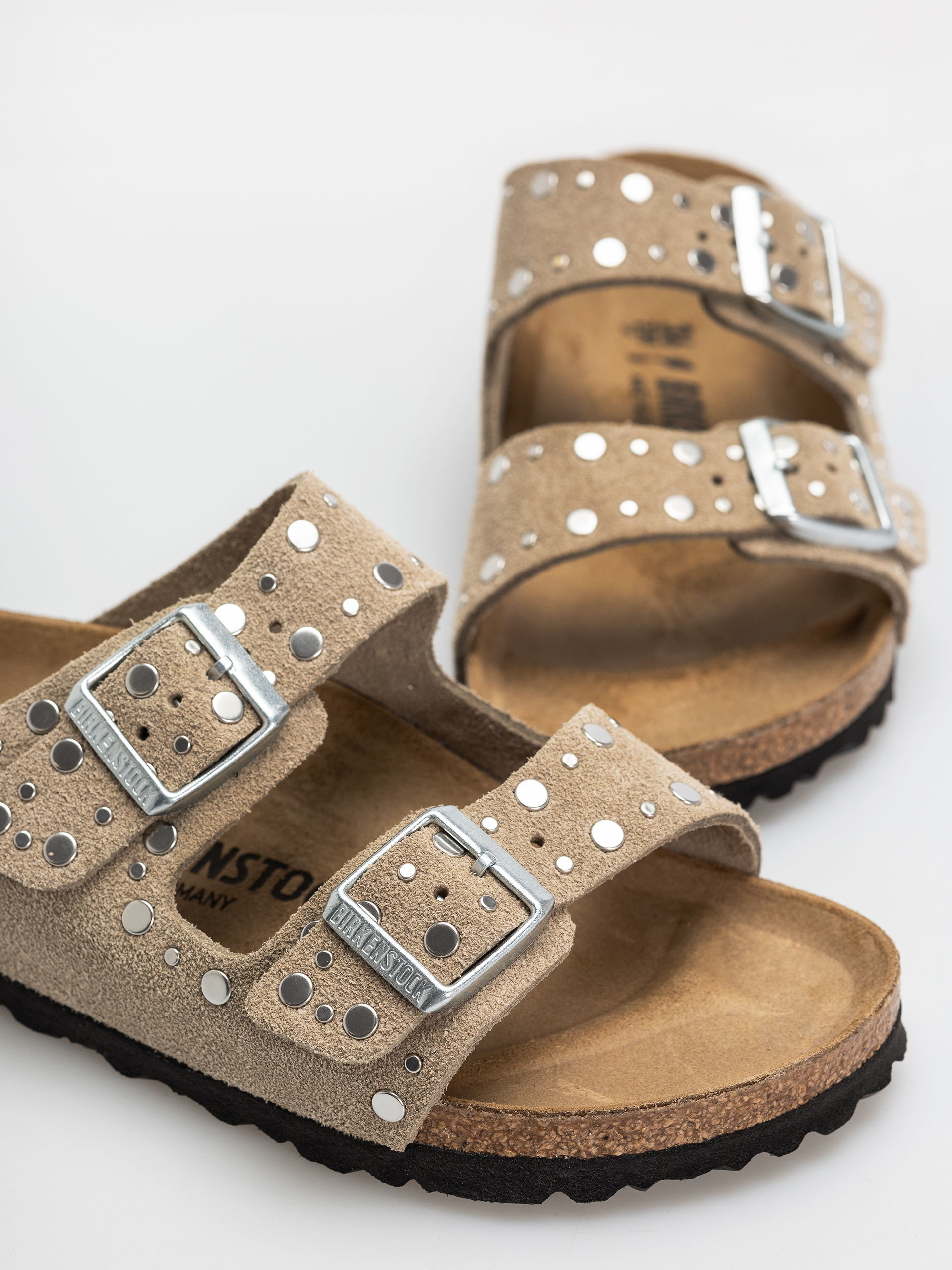 Șlapi Birkenstock Arizona Rivets Suede Leather Narrow Wmn (taupe)