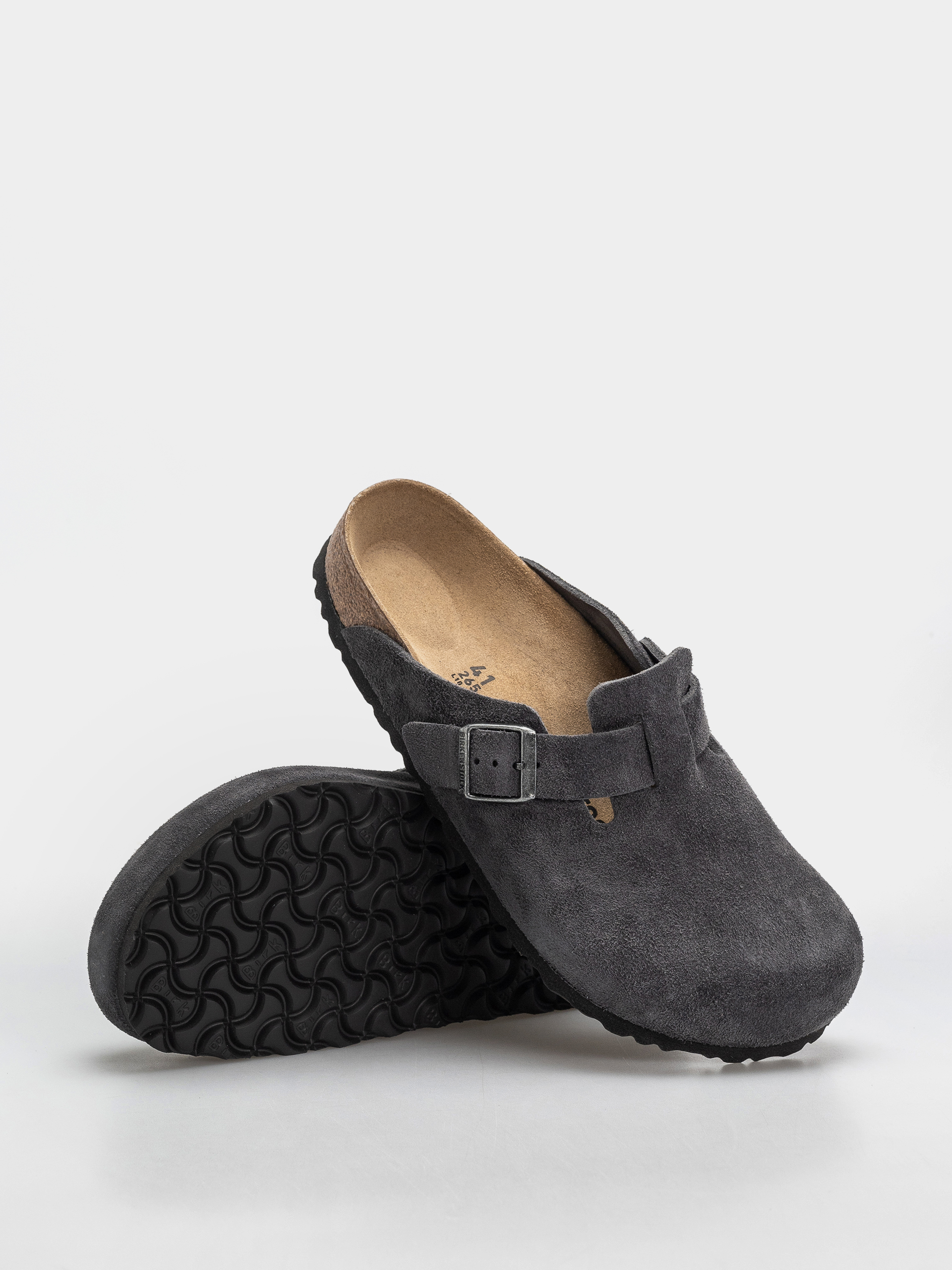 Șlapi Birkenstock Boston Suede Leather Regular (charcoal)