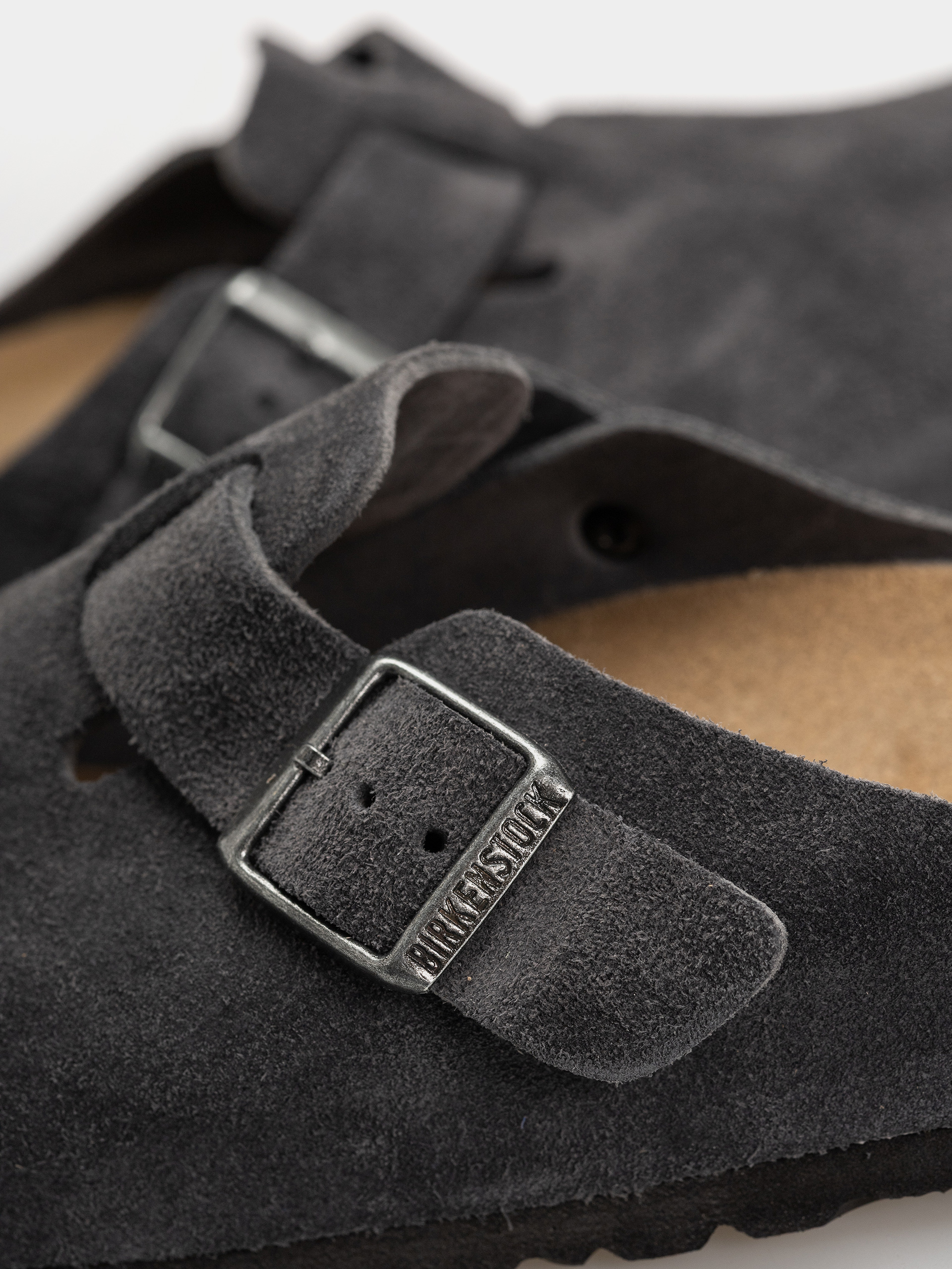 Șlapi Birkenstock Boston Suede Leather Regular (charcoal)