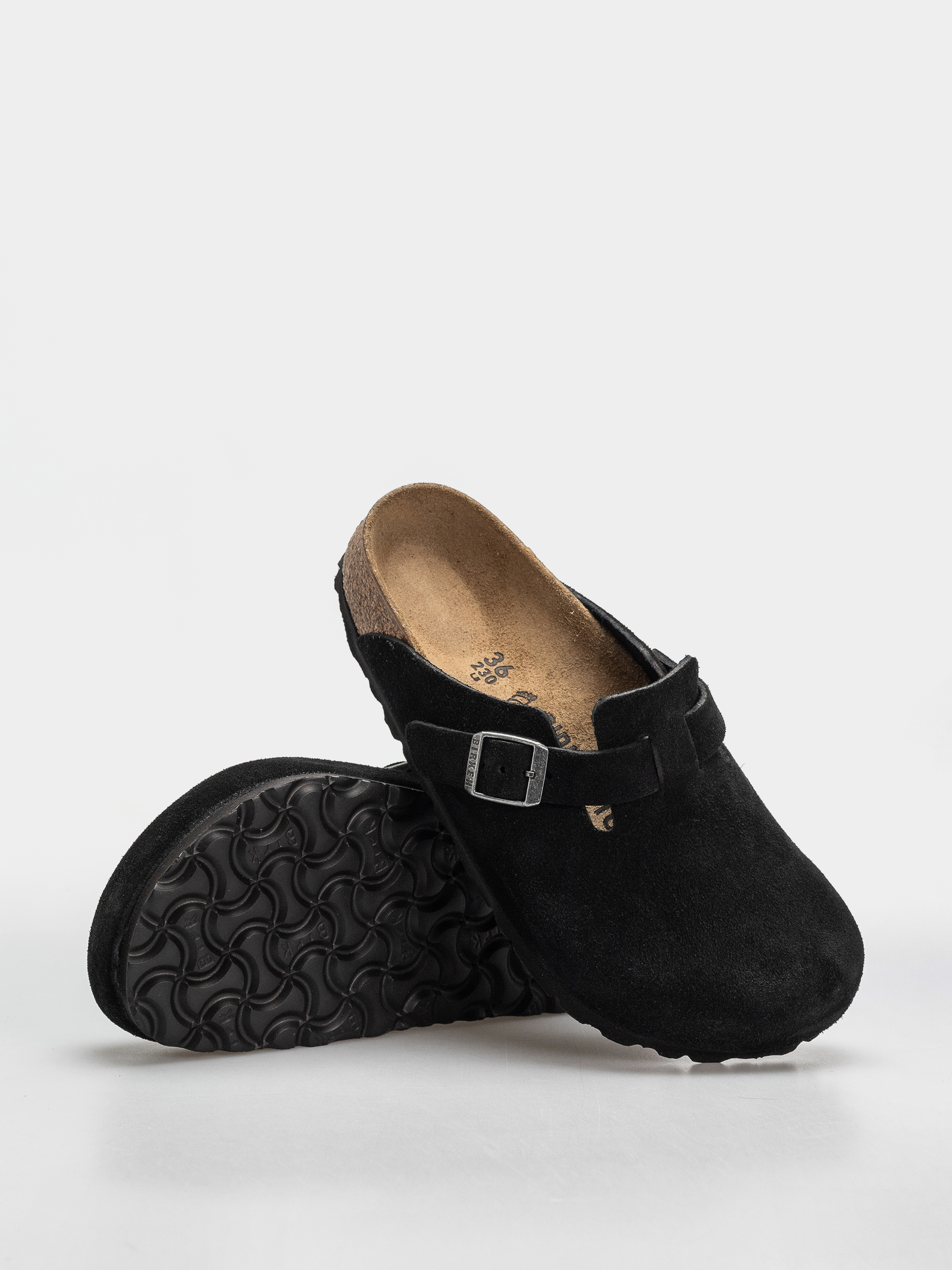 Șlapi Birkenstock Boston Suede Leather Regular (black)