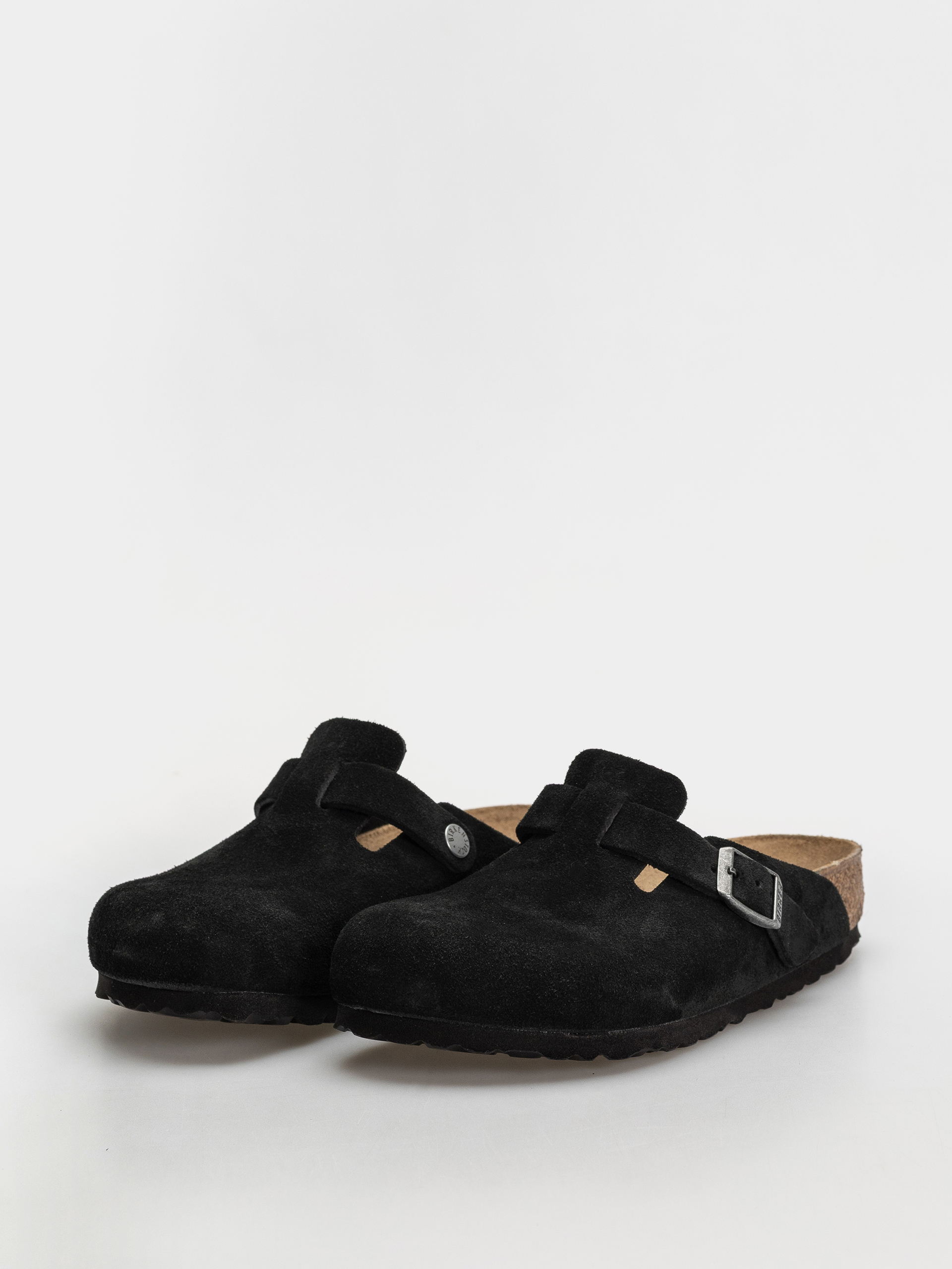 Șlapi Birkenstock Boston Suede Leather Regular (black)