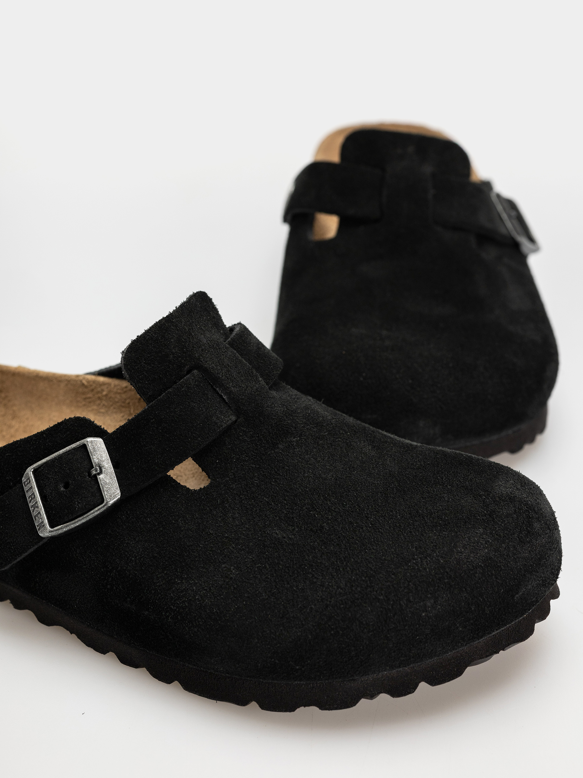 Șlapi Birkenstock Boston Suede Leather Regular (black)