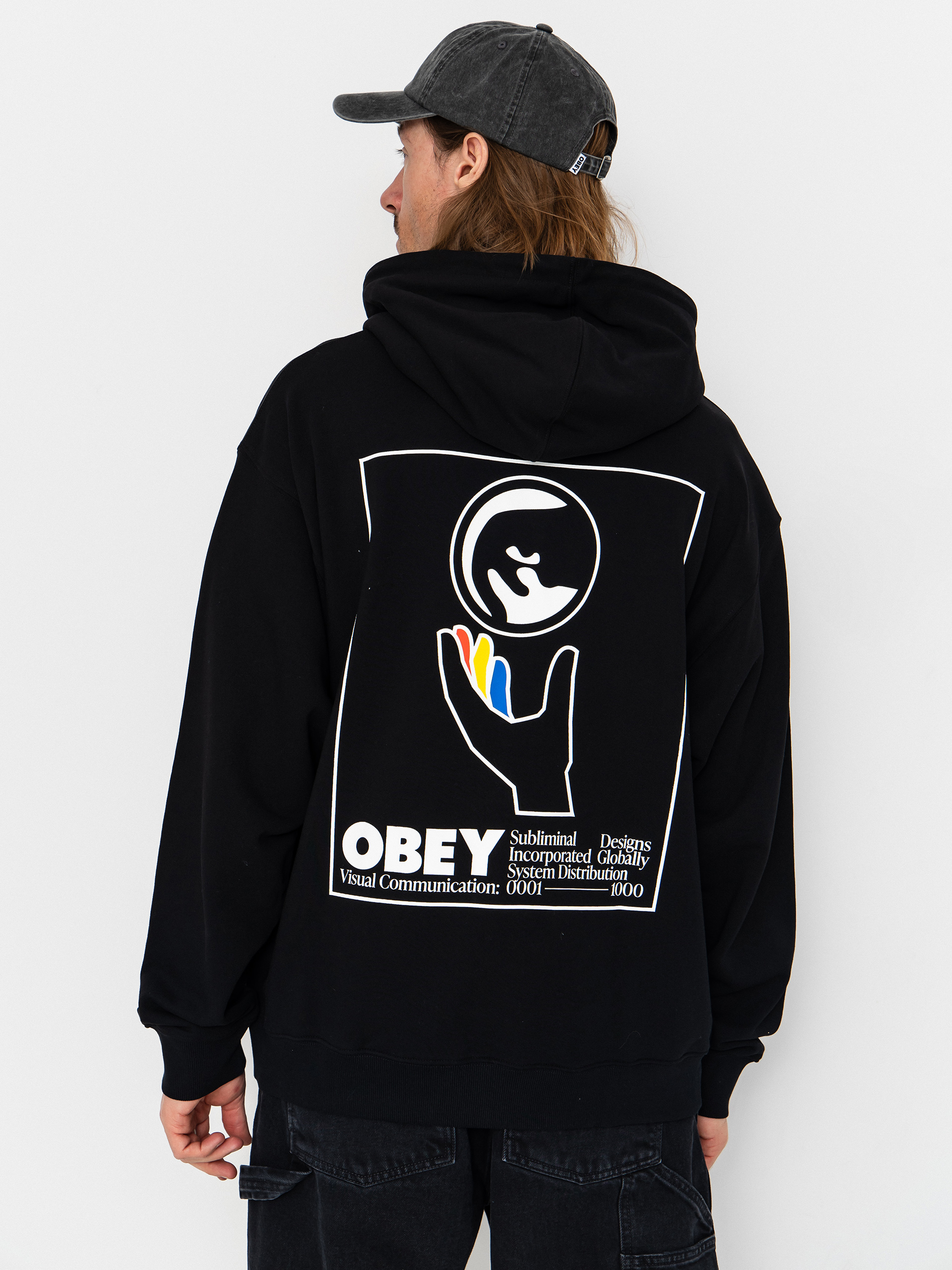 Hanorac cu glugă OBEY Global Systems HD (black)