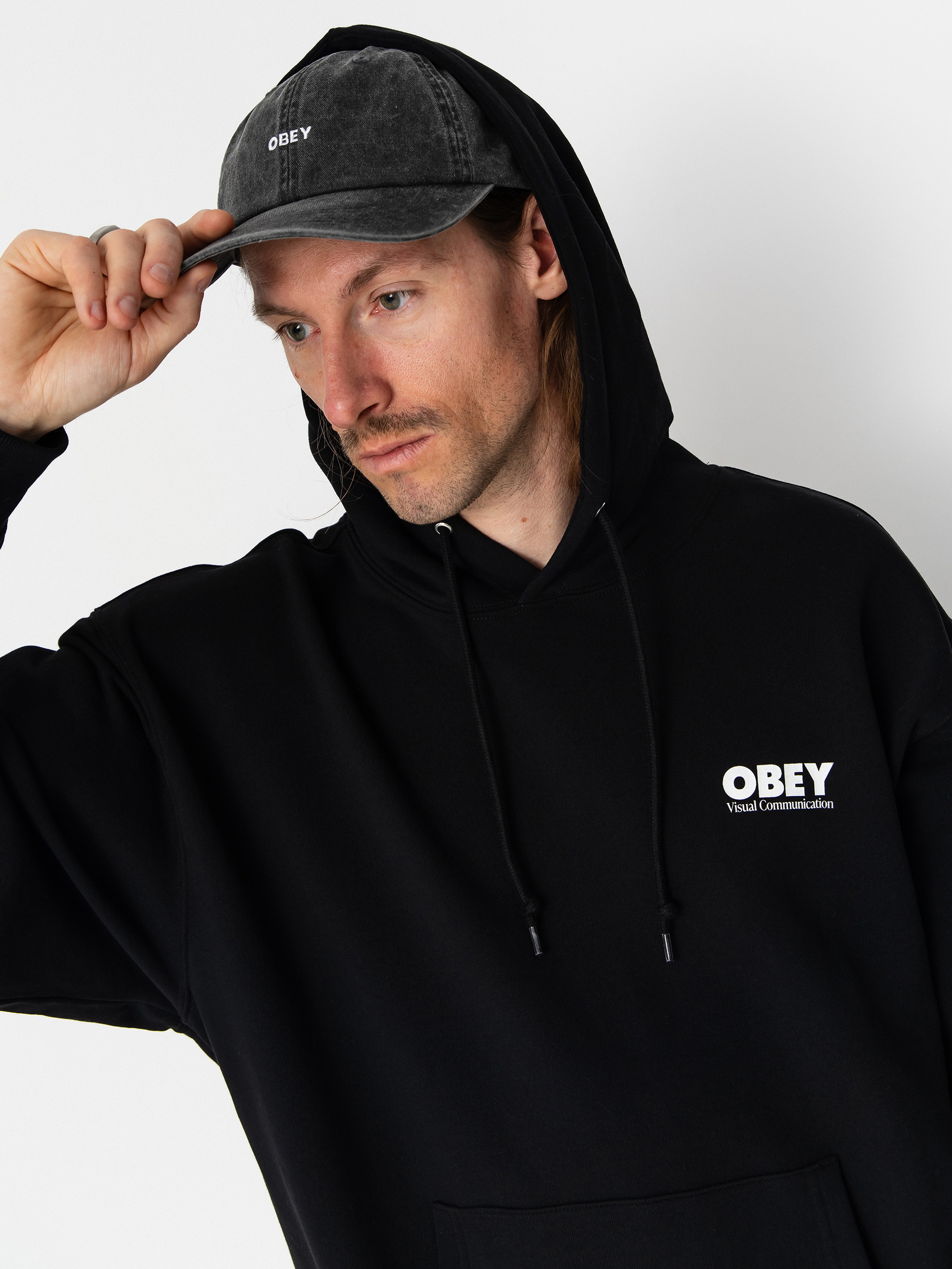 Hanorac cu glugă OBEY Global Systems HD (black)