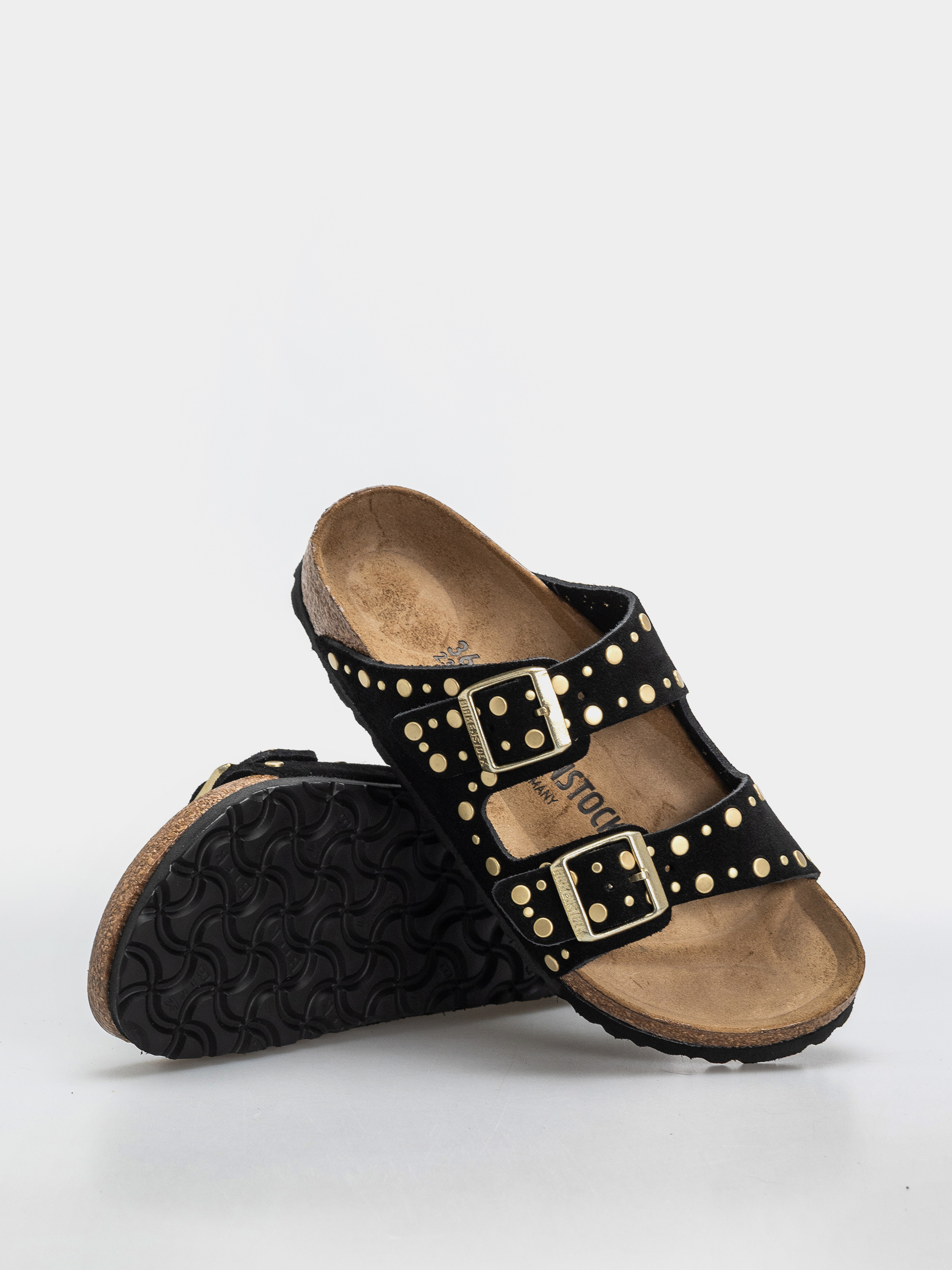 Șlapi Birkenstock Arizona Rivets Suede Leather Narrow Wmn (black)