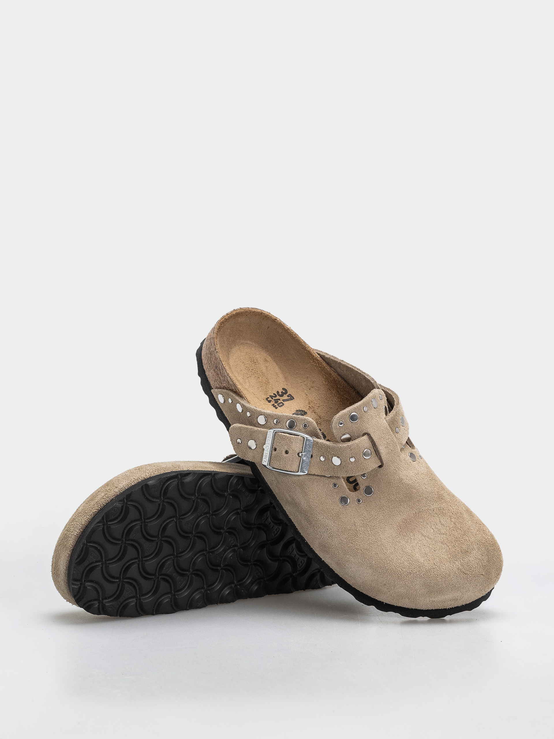 Șlapi Birkenstock Boston Rivets Suede Leather Narrow Wmn (taupe)
