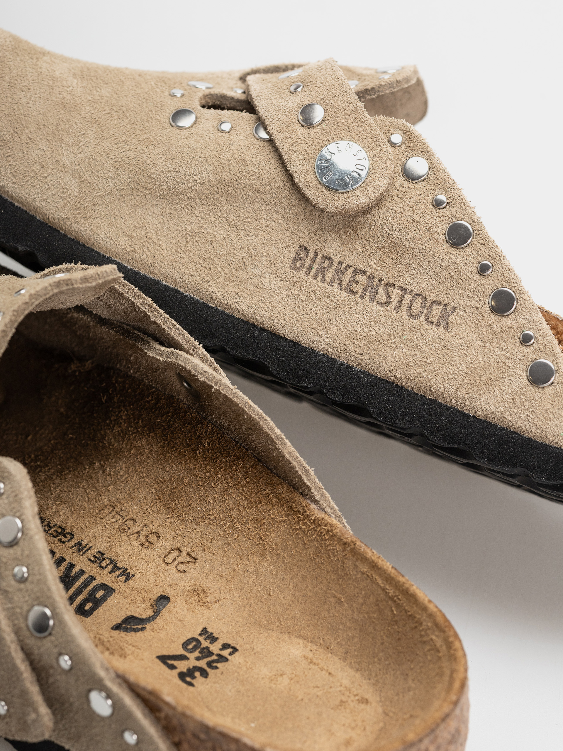 Șlapi Birkenstock Boston Rivets Suede Leather Narrow Wmn (taupe)