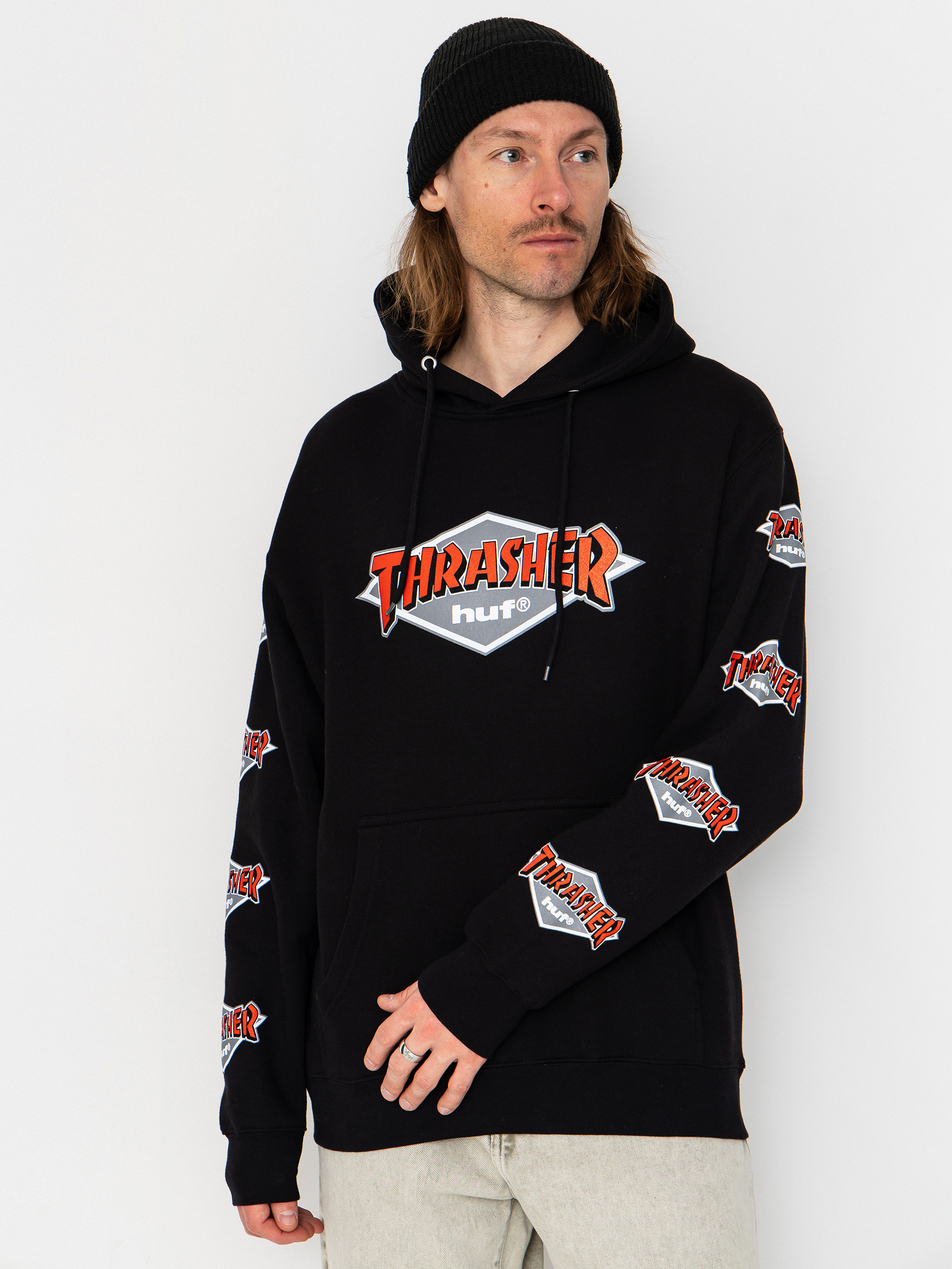 Hanorac cu glugă HUF X Thrasher Logo HD (black)