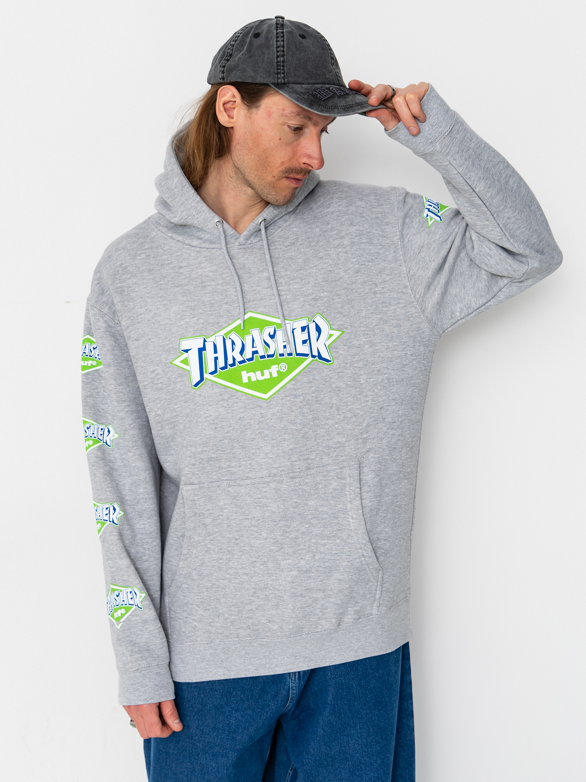 Hanorac cu glugă HUF X Thrasher Logo HD (heather grey)