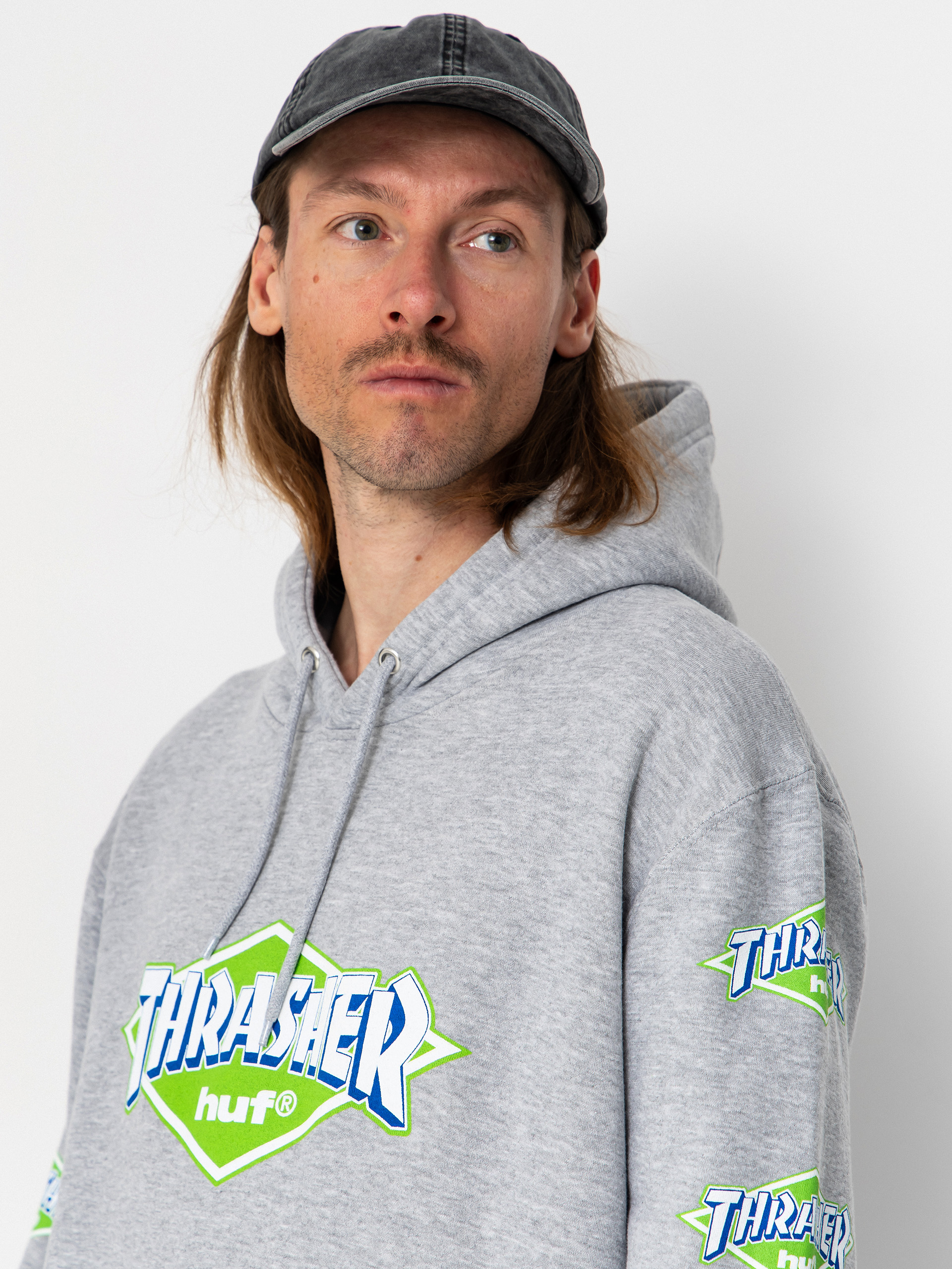 Hanorac cu glugă HUF X Thrasher Logo HD (heather grey)