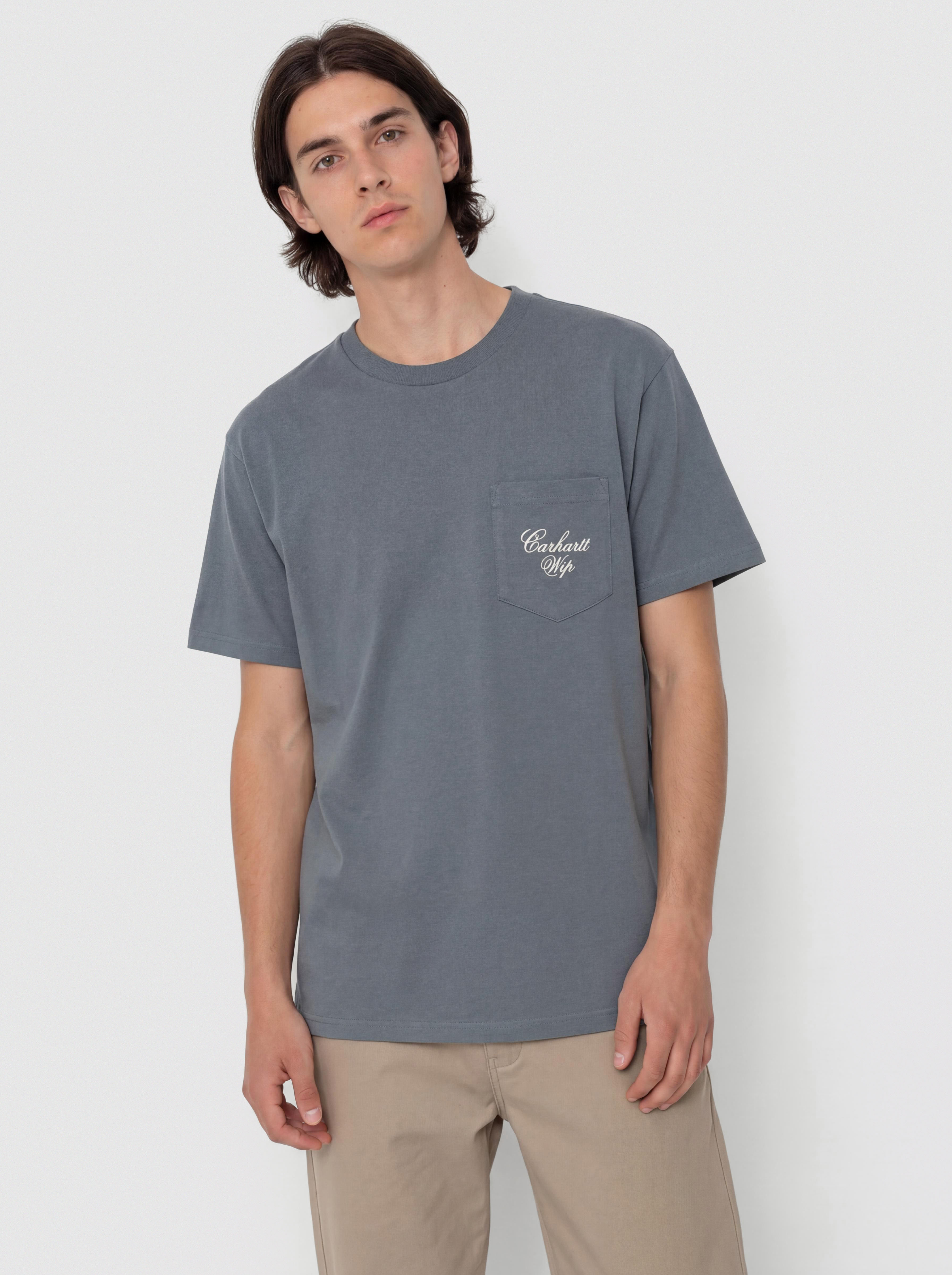 Tricou Carhartt WIP Longhand Pocket (cozy blue/white)