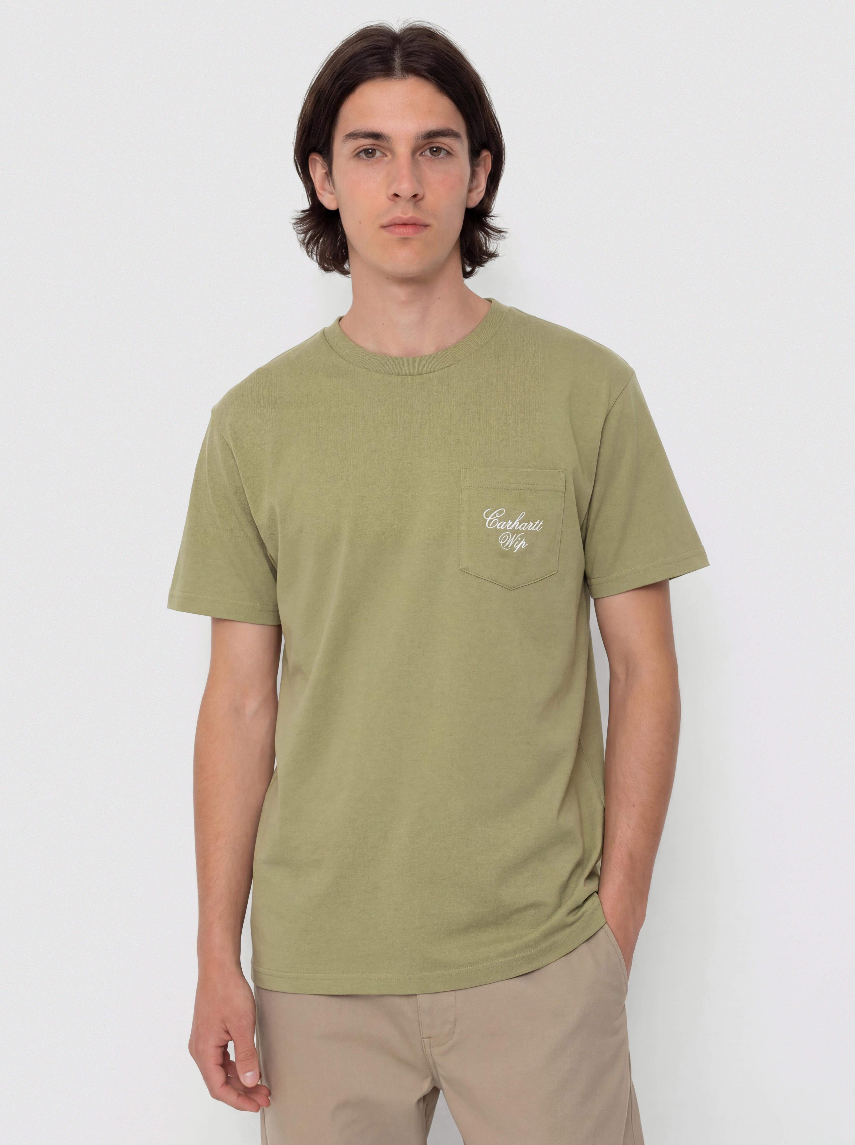 Tricou Carhartt WIP Longhand Pocket (gentle green/white)