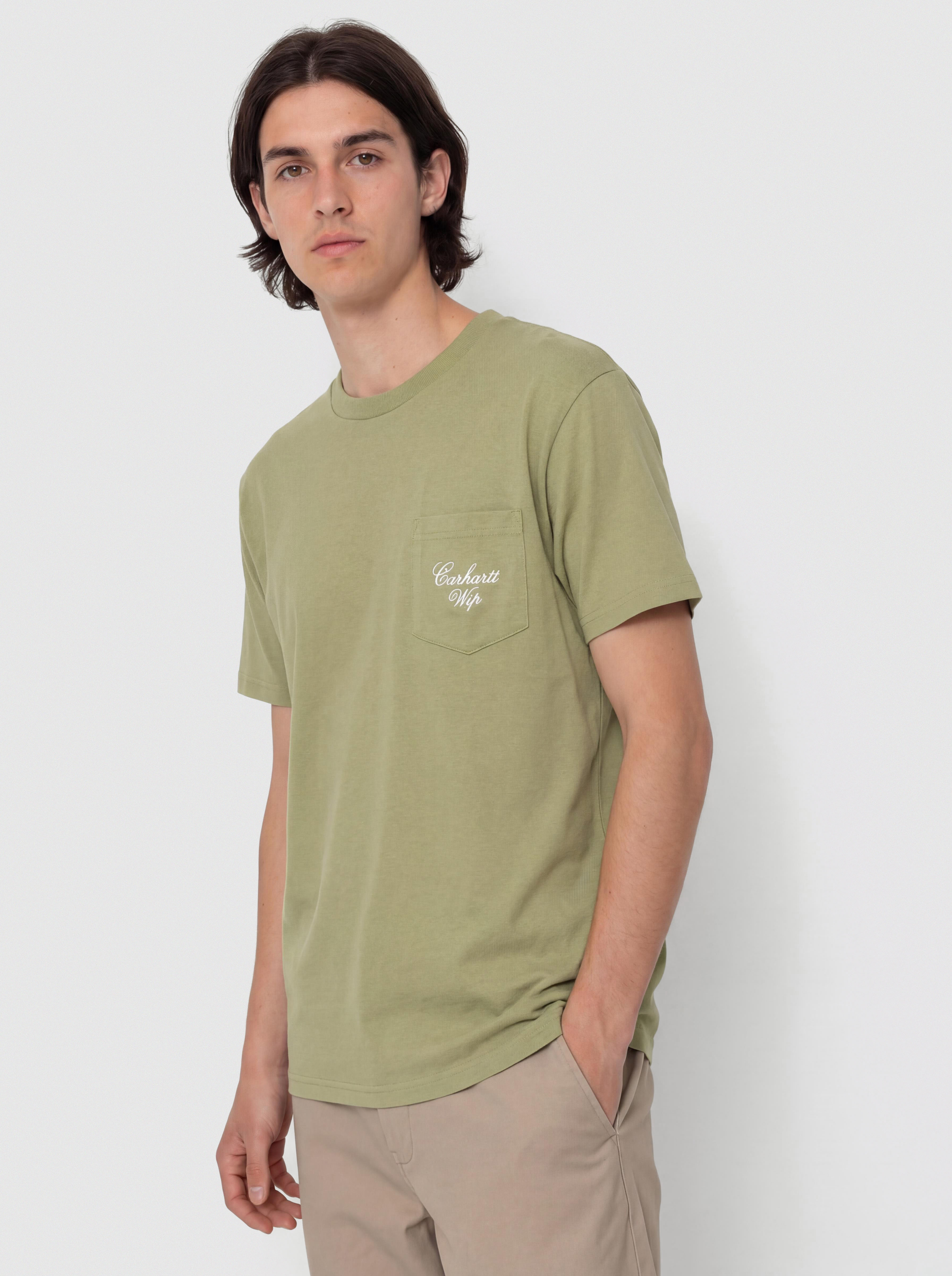 Tricou Carhartt WIP Longhand Pocket (gentle green/white)