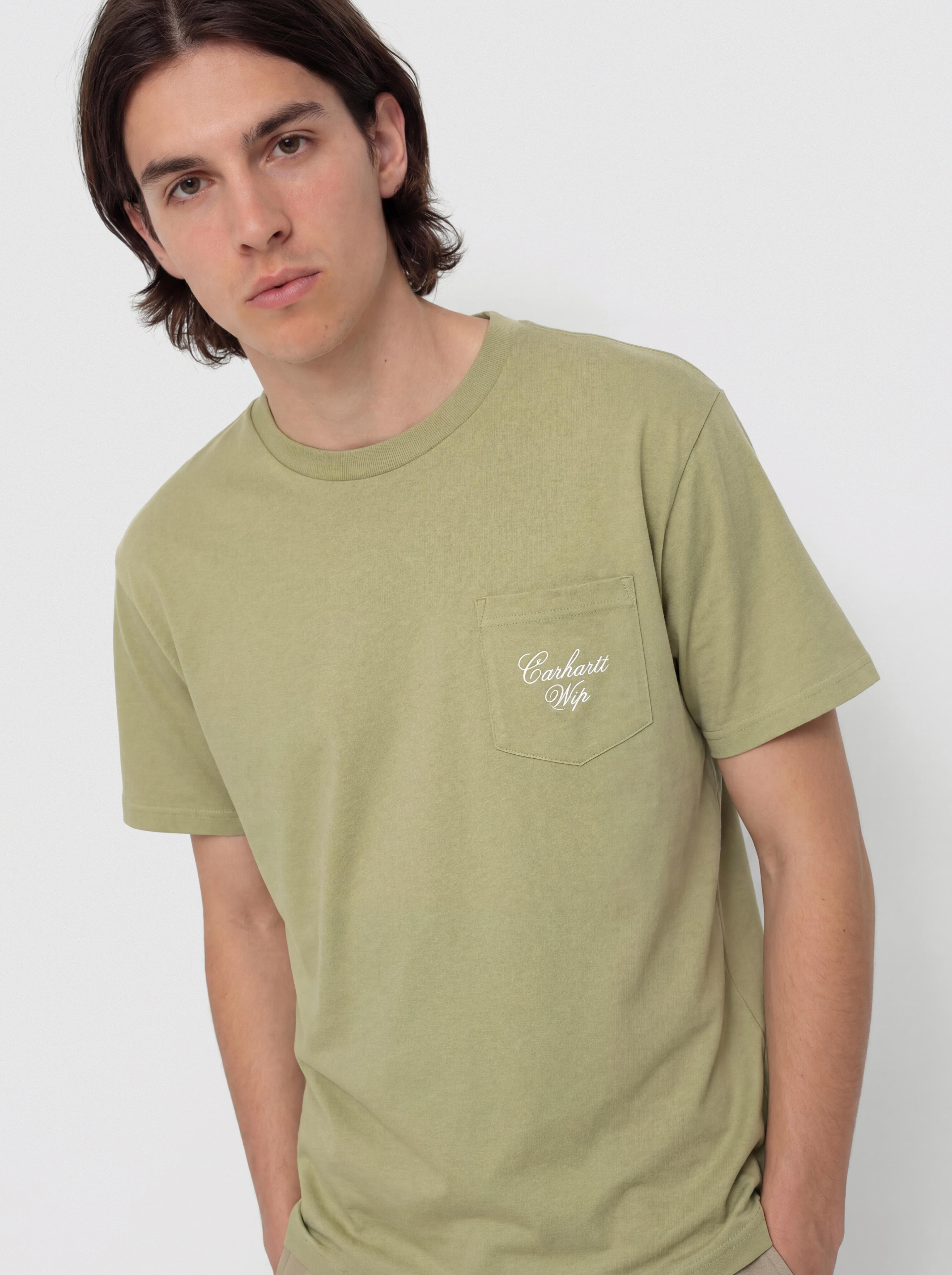 Tricou Carhartt WIP Longhand Pocket (gentle green/white)