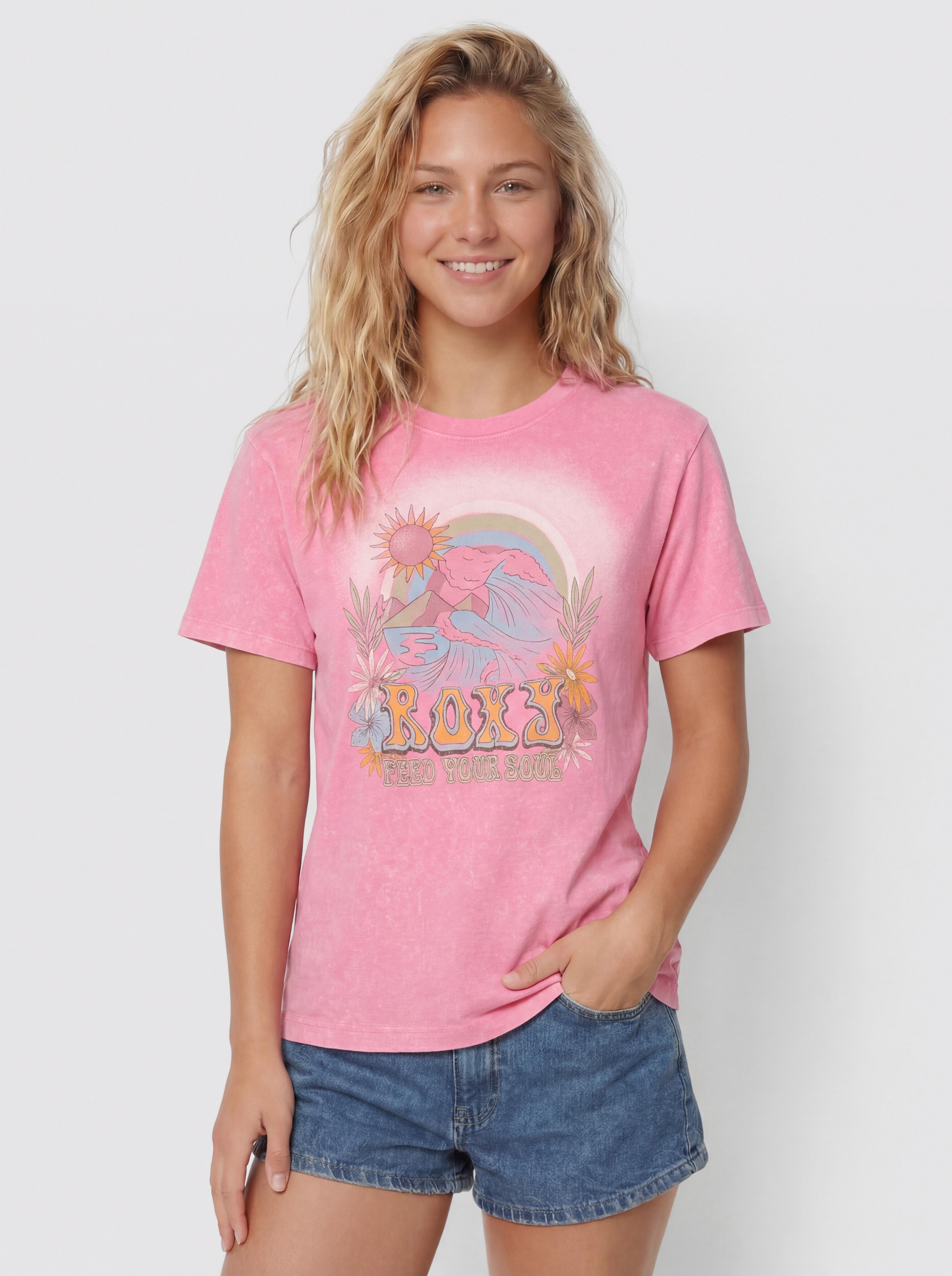 Tricou Roxy Sunnyoversize Optic Wash Wmn (pink cosmos)
