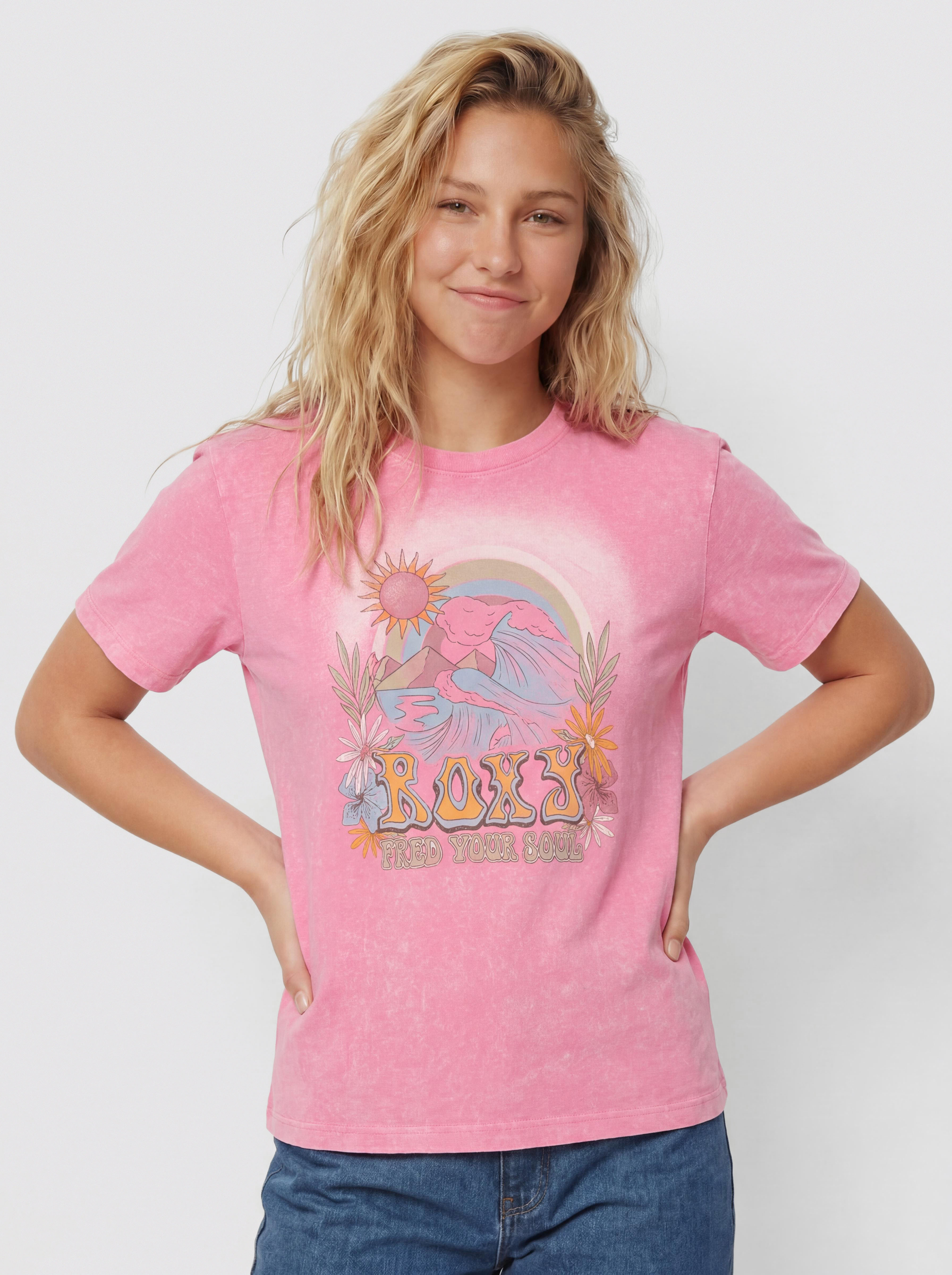 Tricou Roxy Sunnyoversize Optic Wash Wmn (pink cosmos)