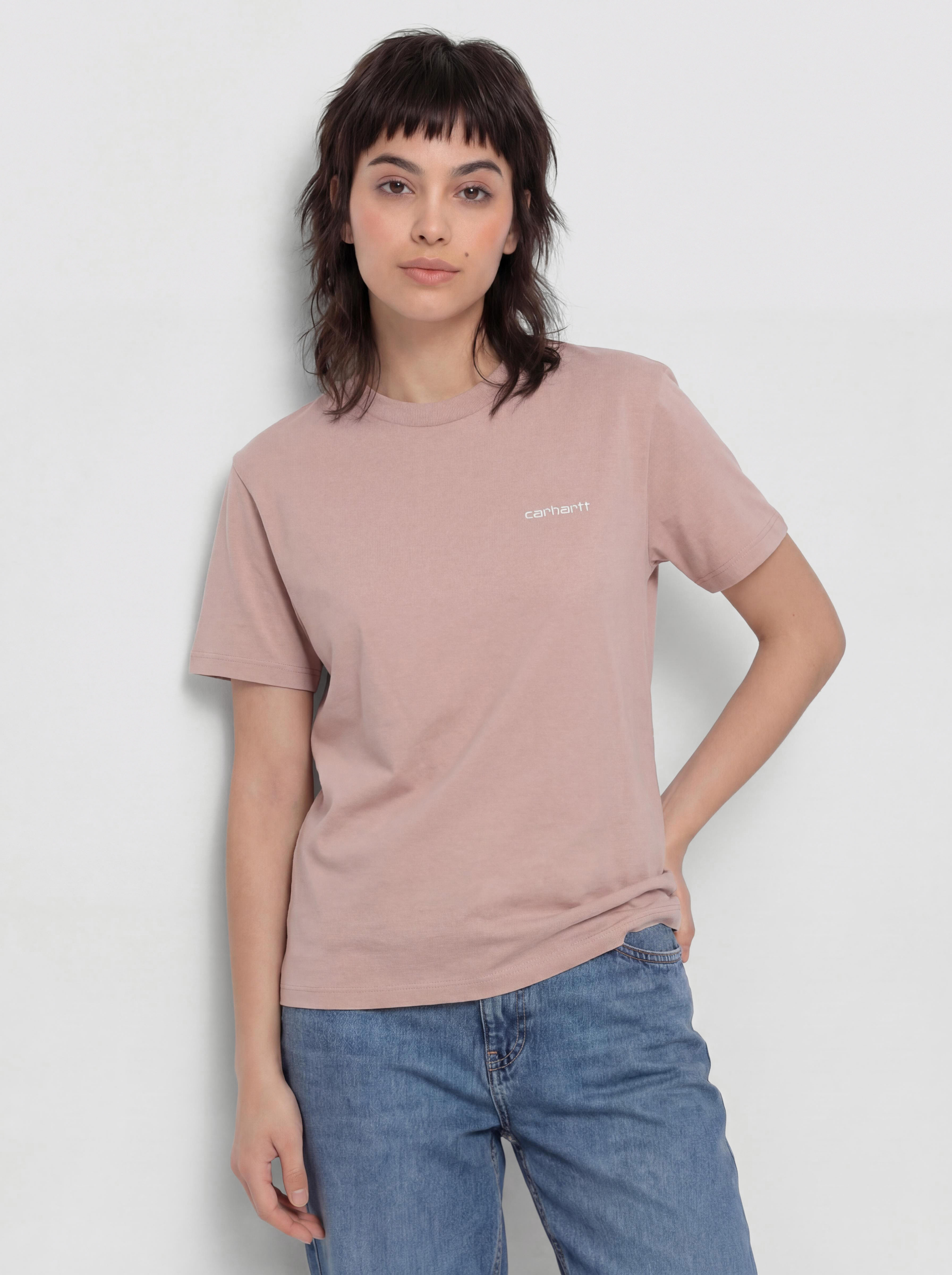 Tricou Carhartt WIP Script Embroidery Wmn (gentle pink/cinnerus)