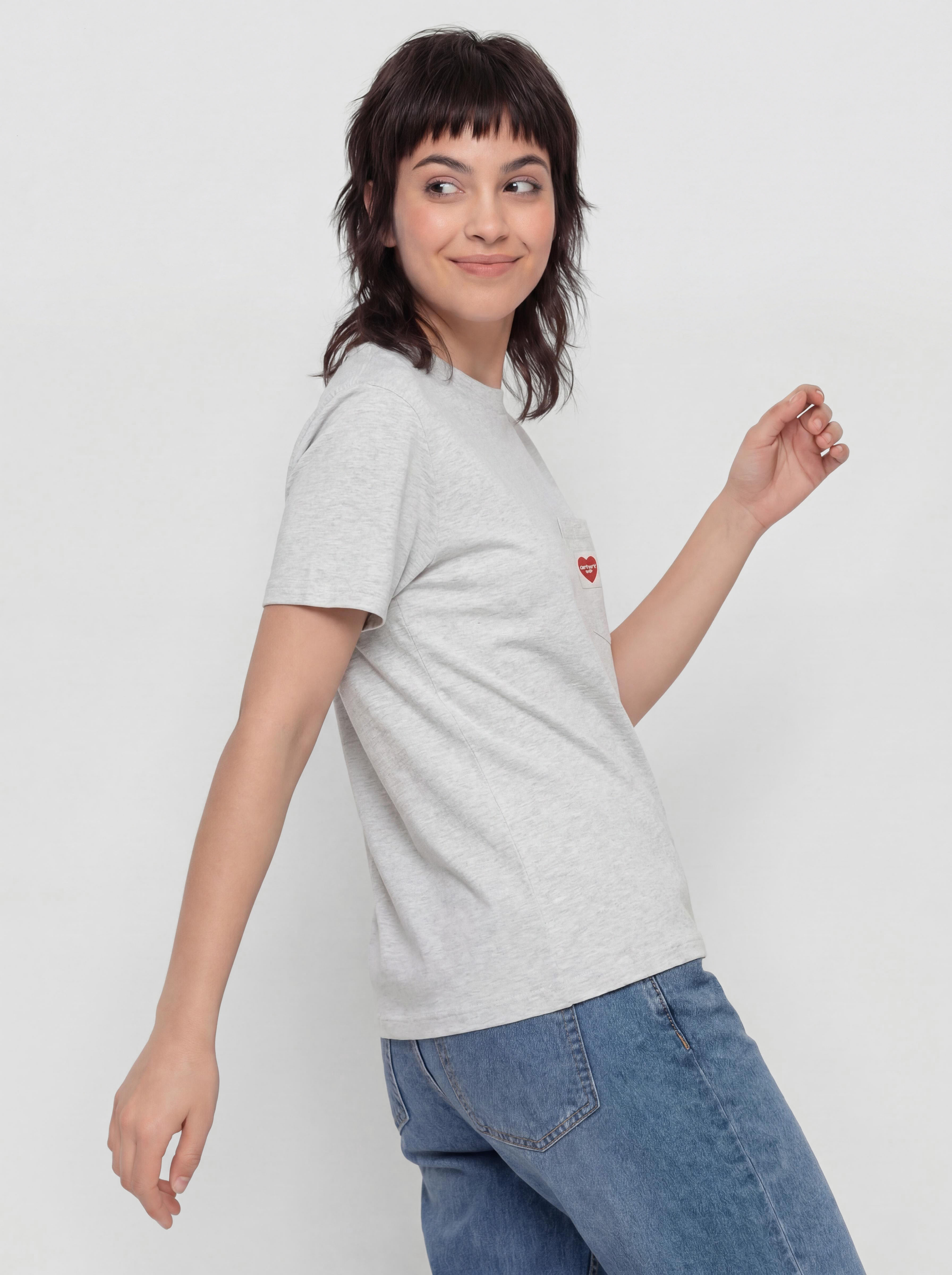 Tricou Carhartt WIP Pocket Heart Wmn (ash heather/red)
