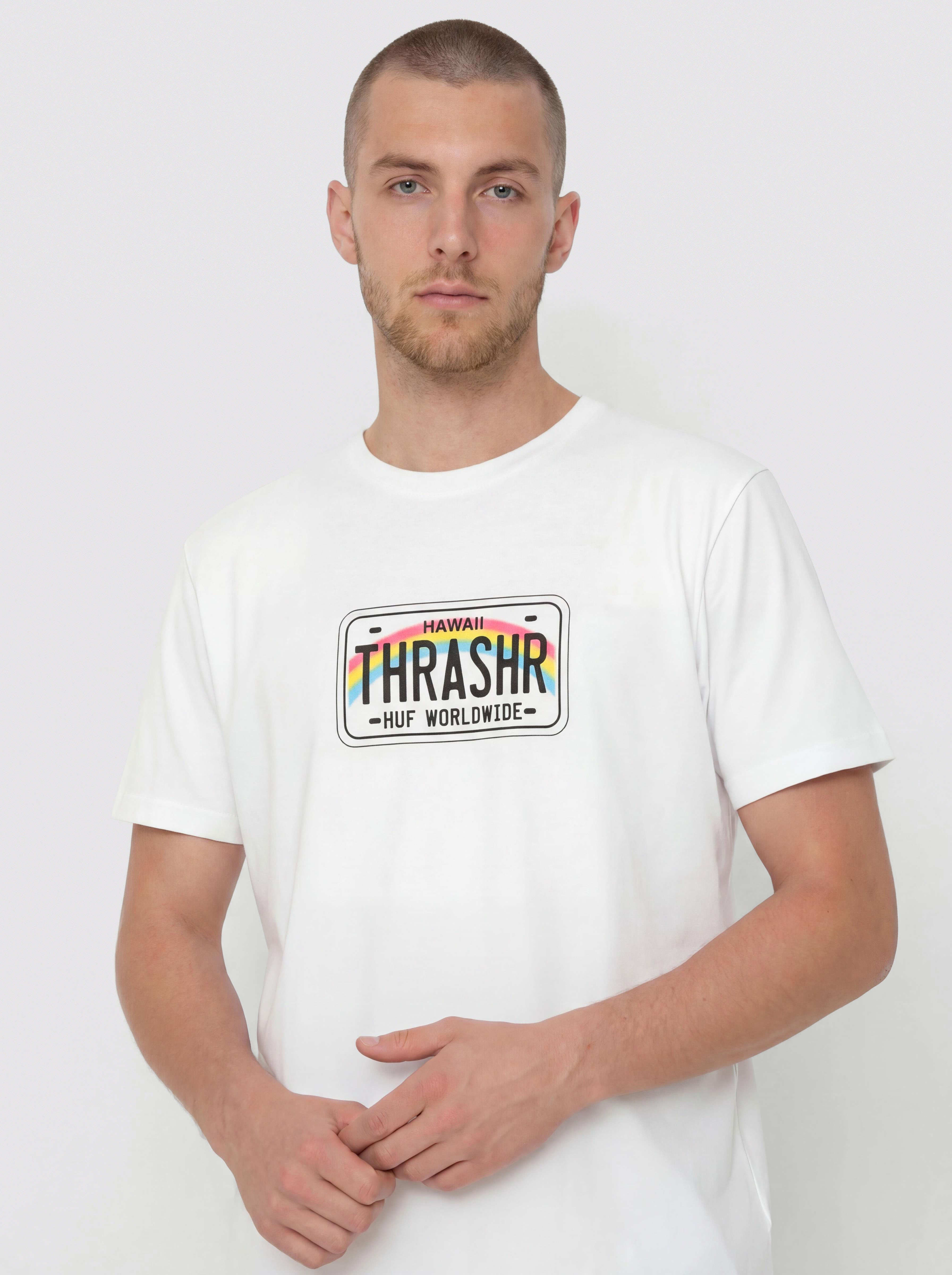 Tricou HUF X Thrasher License Plate (white)