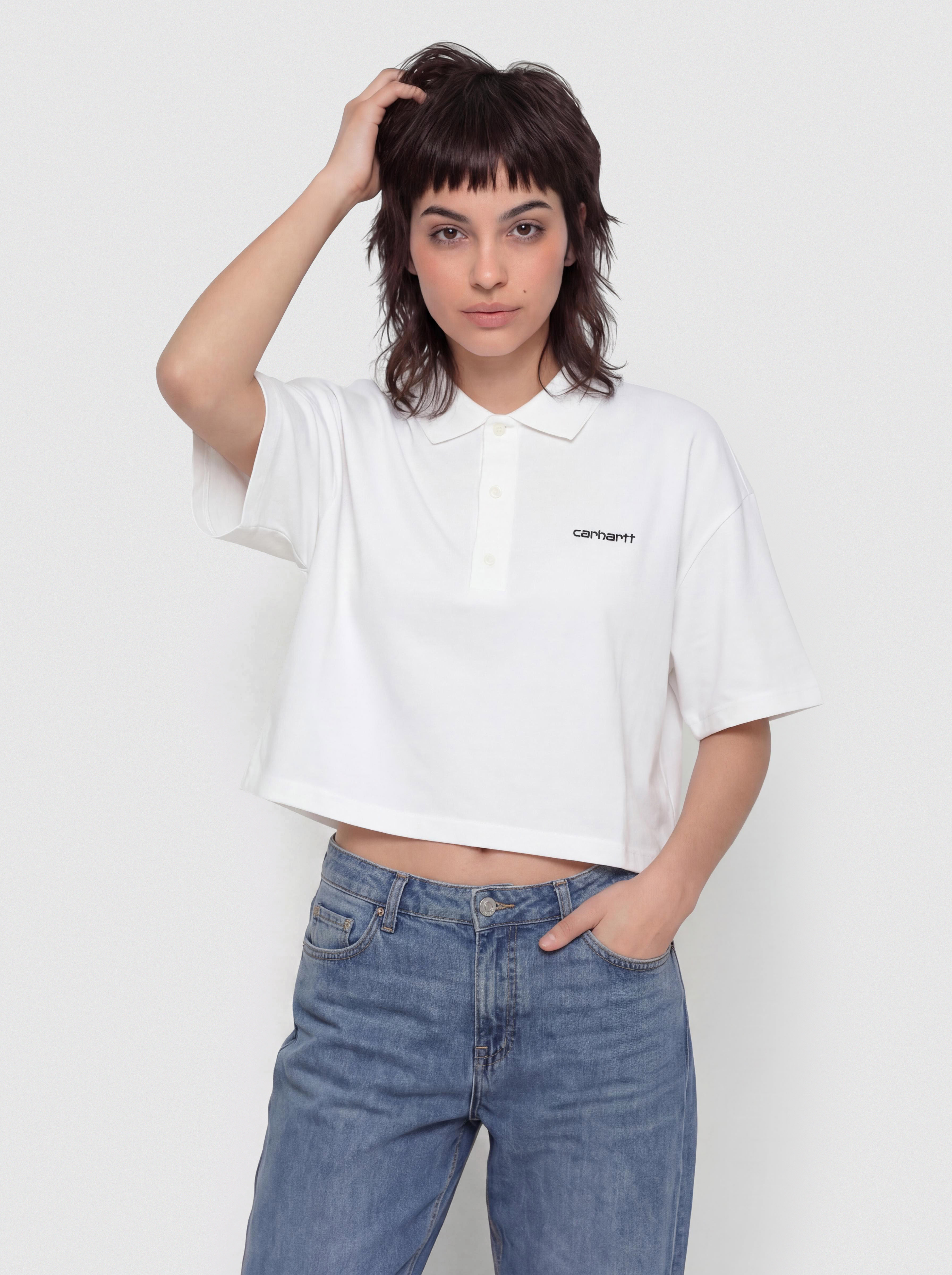 Tricou Carhartt WIP Script Polo Wmn (white/black)