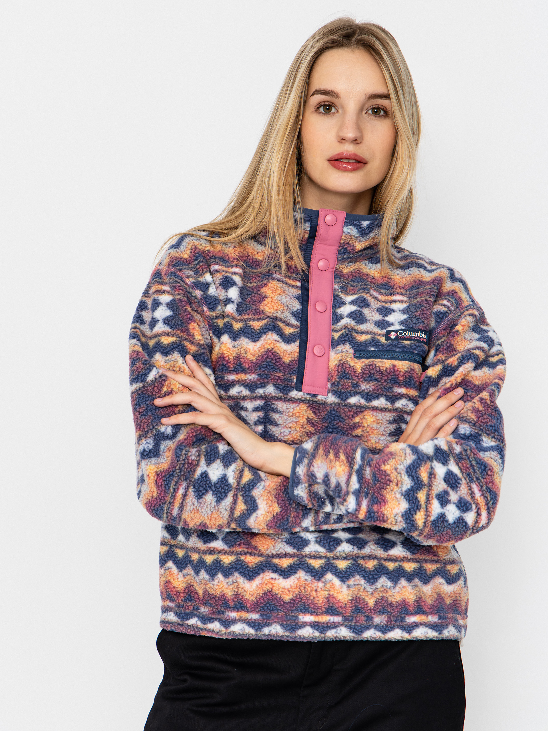 Hanorac din fleece Columbia Helvetia II Printed Cropped Half Snap Wmn (sea salt/retrotree)