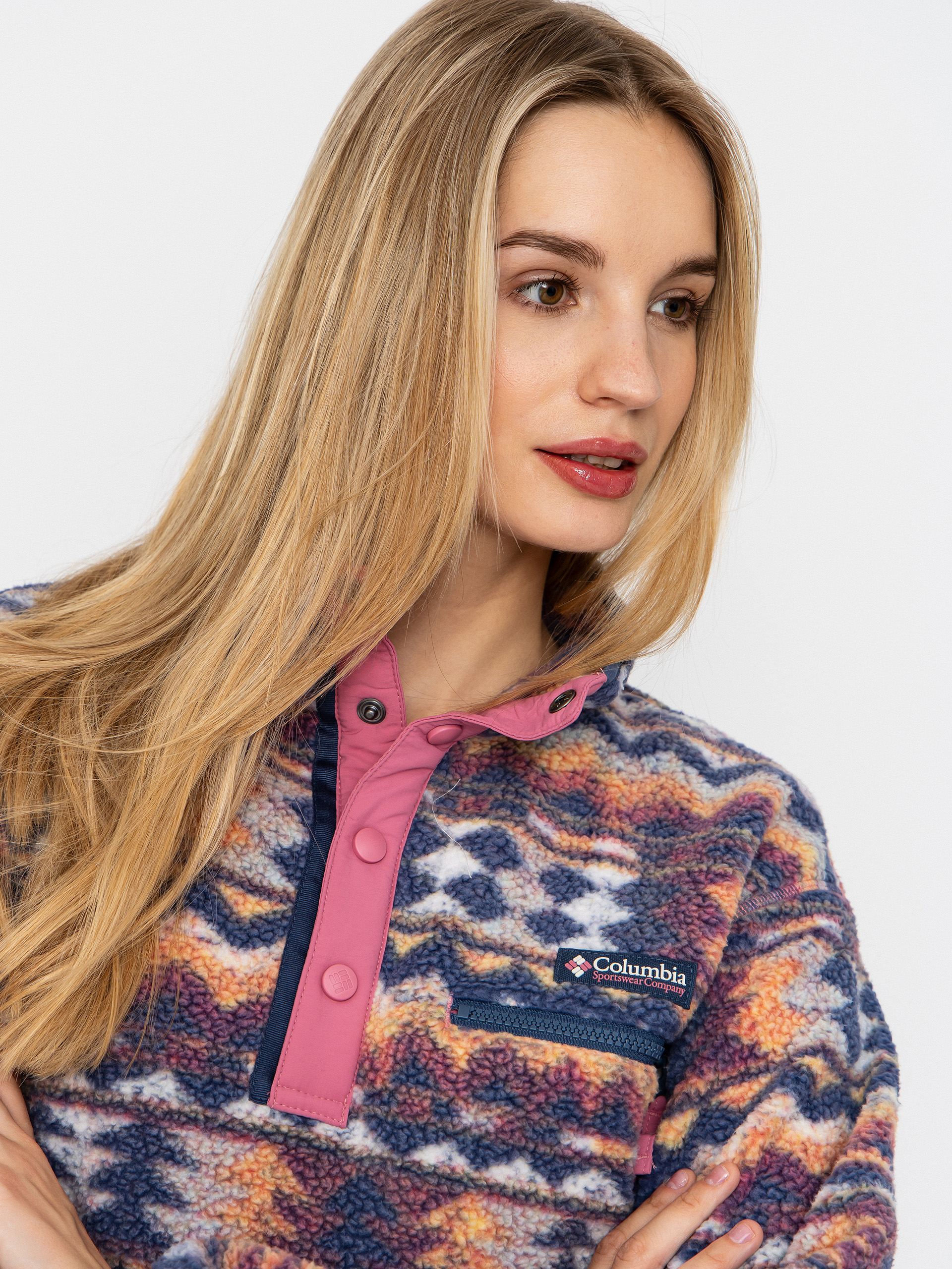 Pentru femei Hanorac din fleece Columbia Helvetia II Printed Cropped Half Snap (sea salt/retrotree)