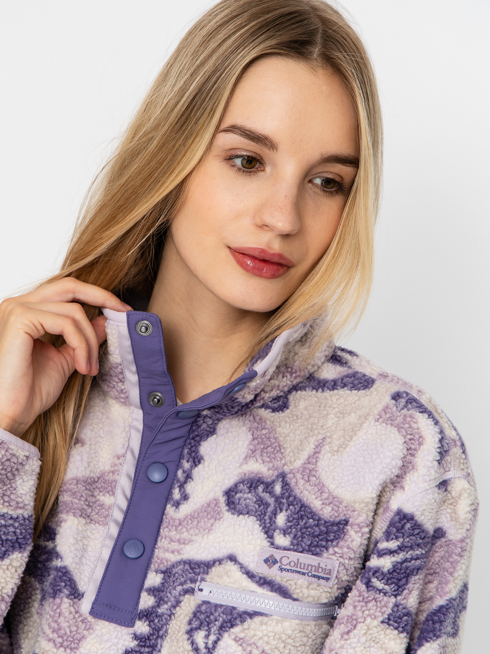 Pentru femei Hanorac din fleece Columbia Helvetia II Printed Cropped Half Snap (lavender pearl/sunscape)