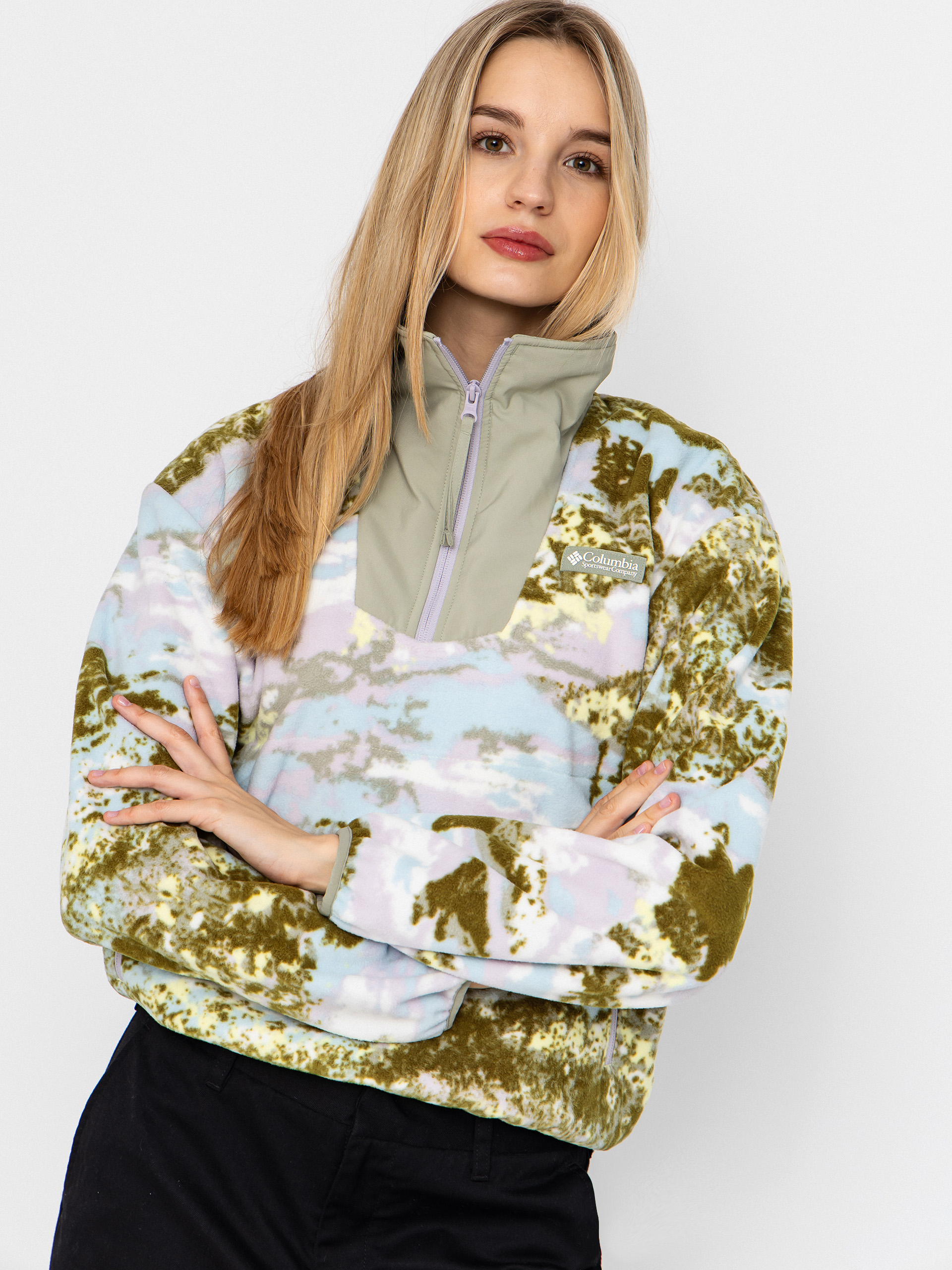 Hanorac din fleece Columbia Sequoia Grove Printed Half Zip Wmn (citron haze/fieldaze)