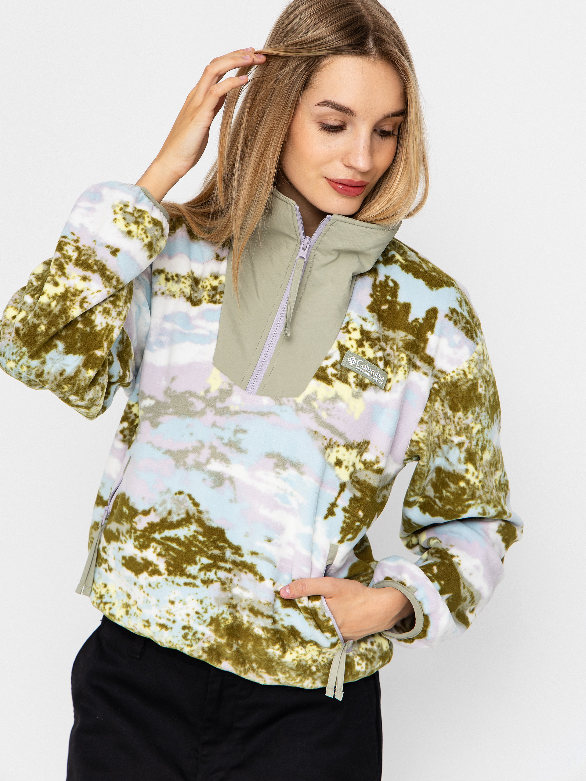 Pentru femei Hanorac din fleece Columbia Sequoia Grove Printed Half Zip (citron haze/fieldaze)