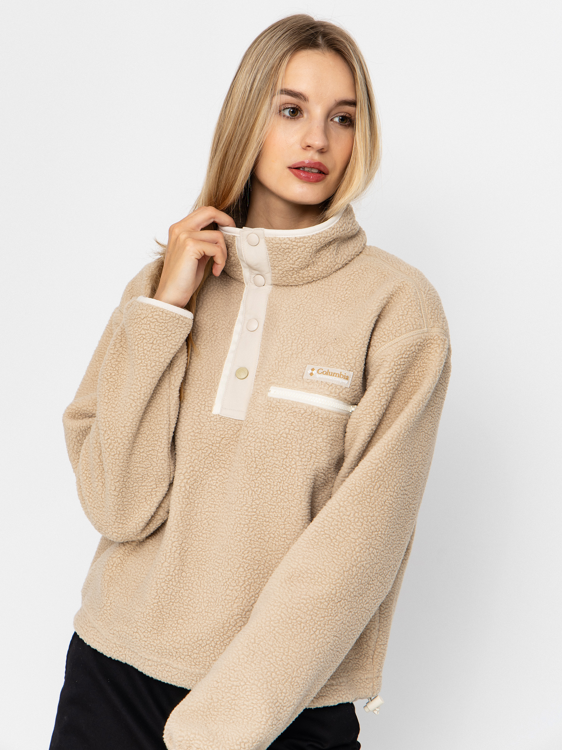 Hanorac din fleece Columbia Helvetia II Cropped Half Snap Wmn (ancient fossil/dark stone/chalk)