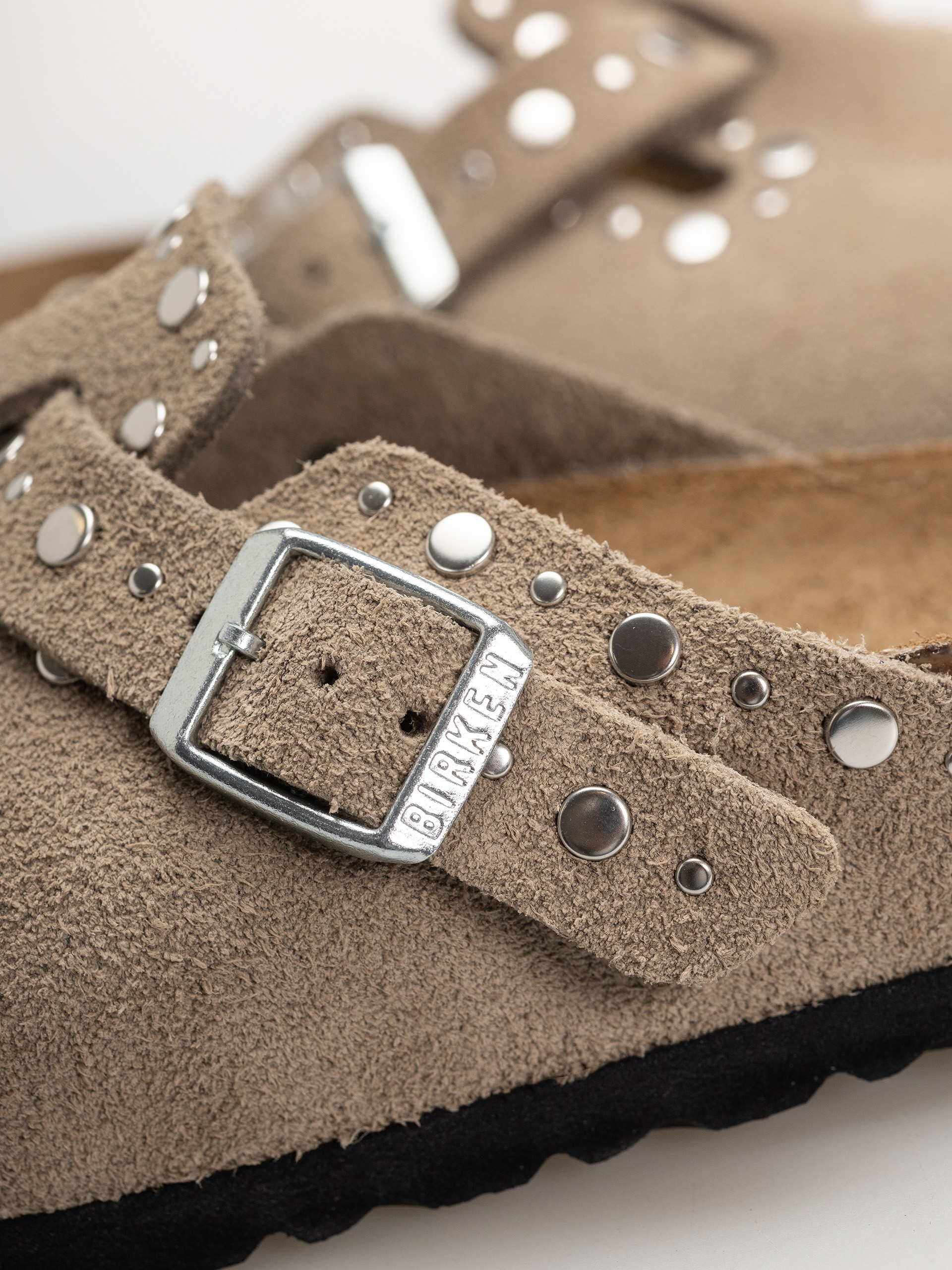Șlapi Birkenstock Boston Rivets Suede Leather Narrow Wmn (taupe)
