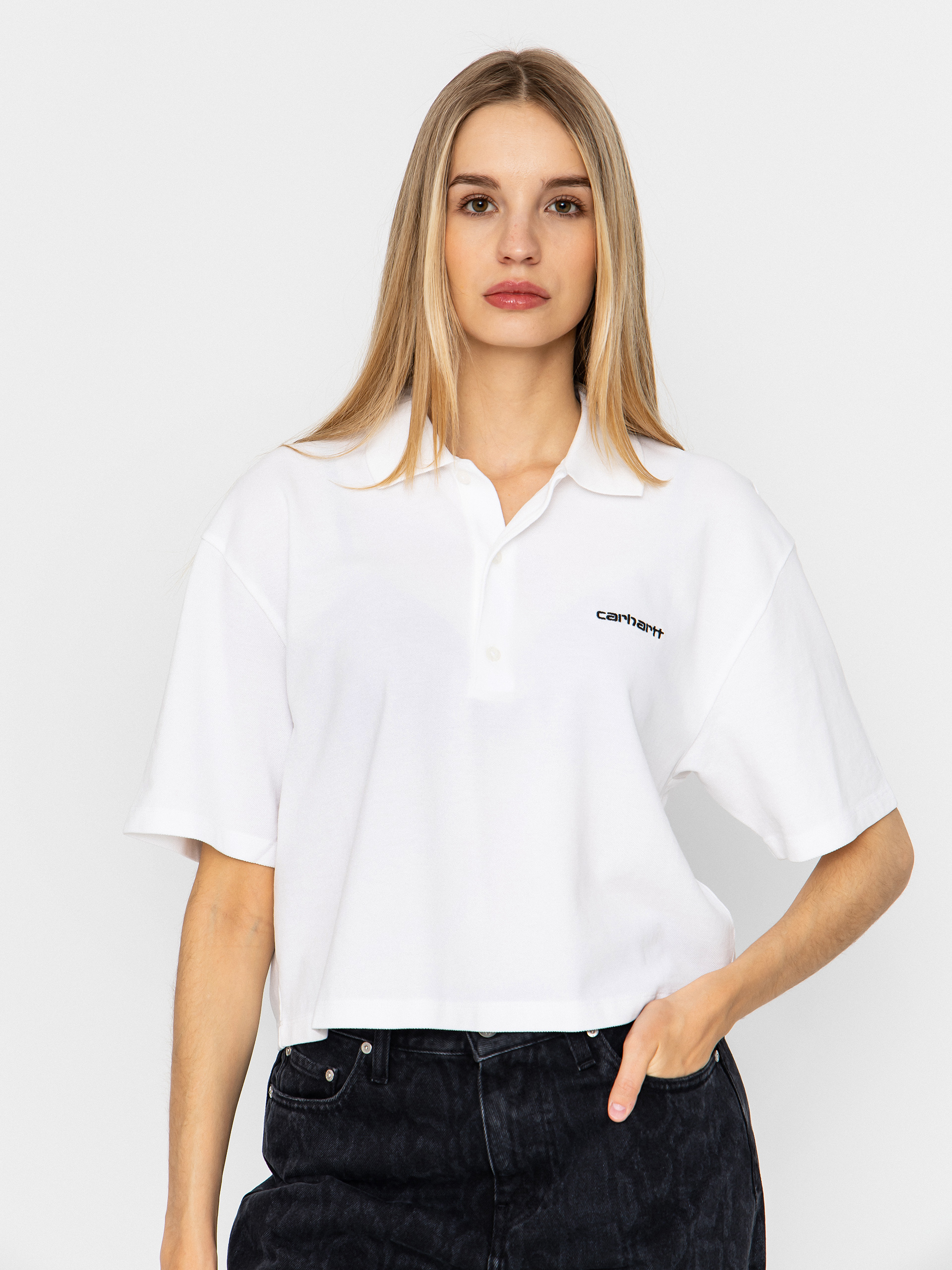 Tricou Carhartt WIP Script Polo Wmn (white/black)
