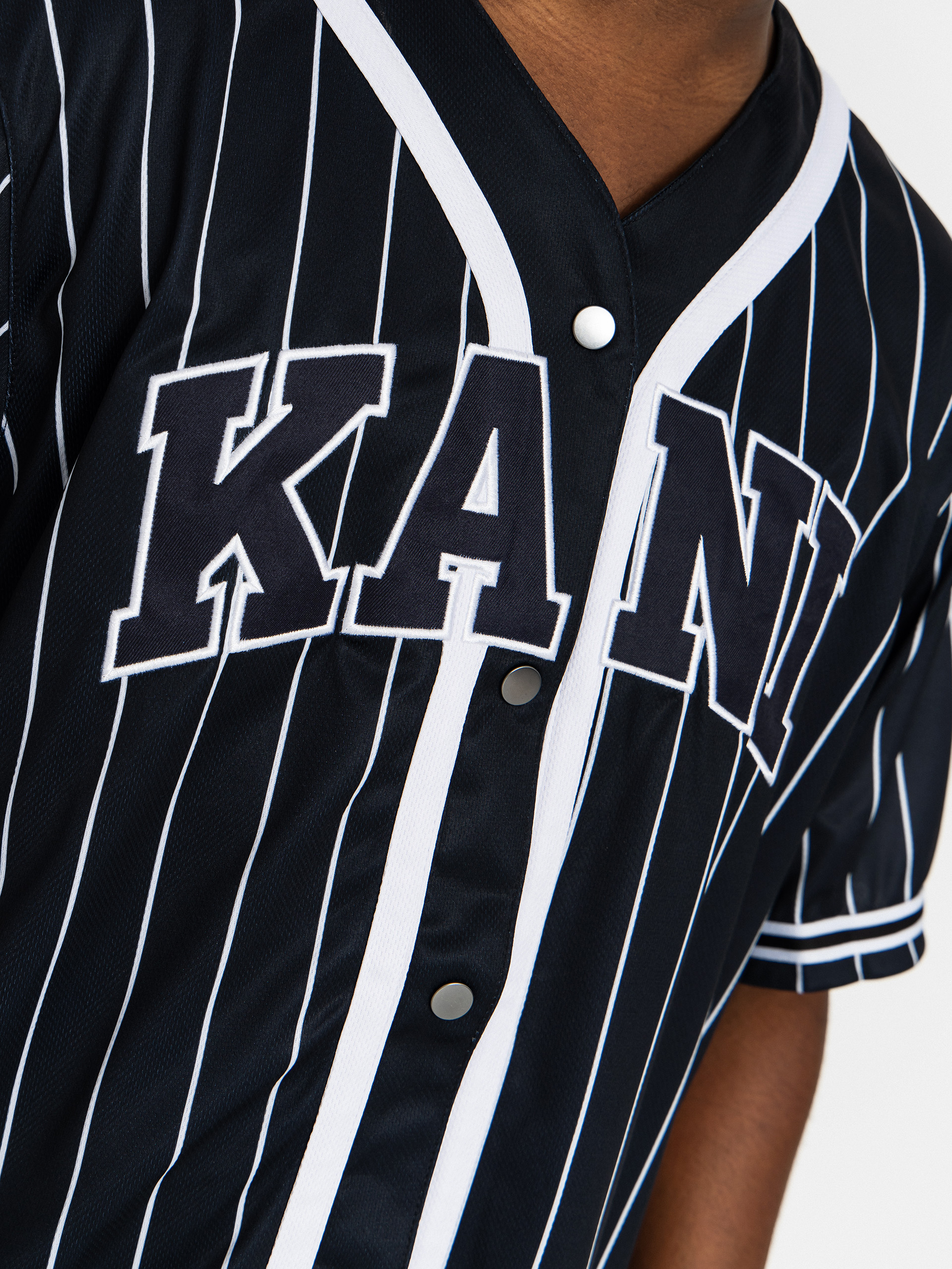 Cămașă Karl Kani Serif Pinstripe Baseball (black/white)