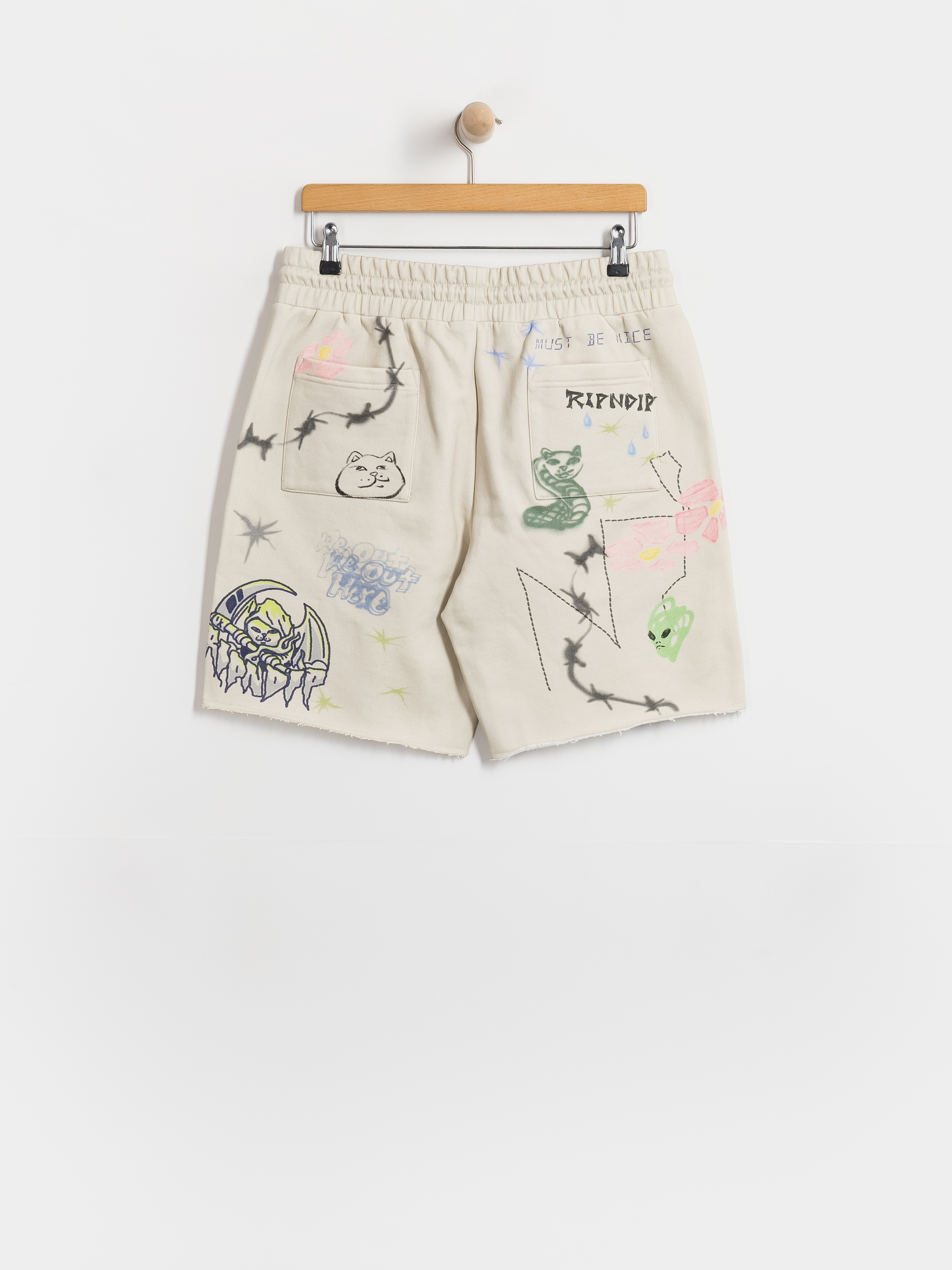 Pantaloni scurți RipNDip Goosebumps Raw Edge (bone)