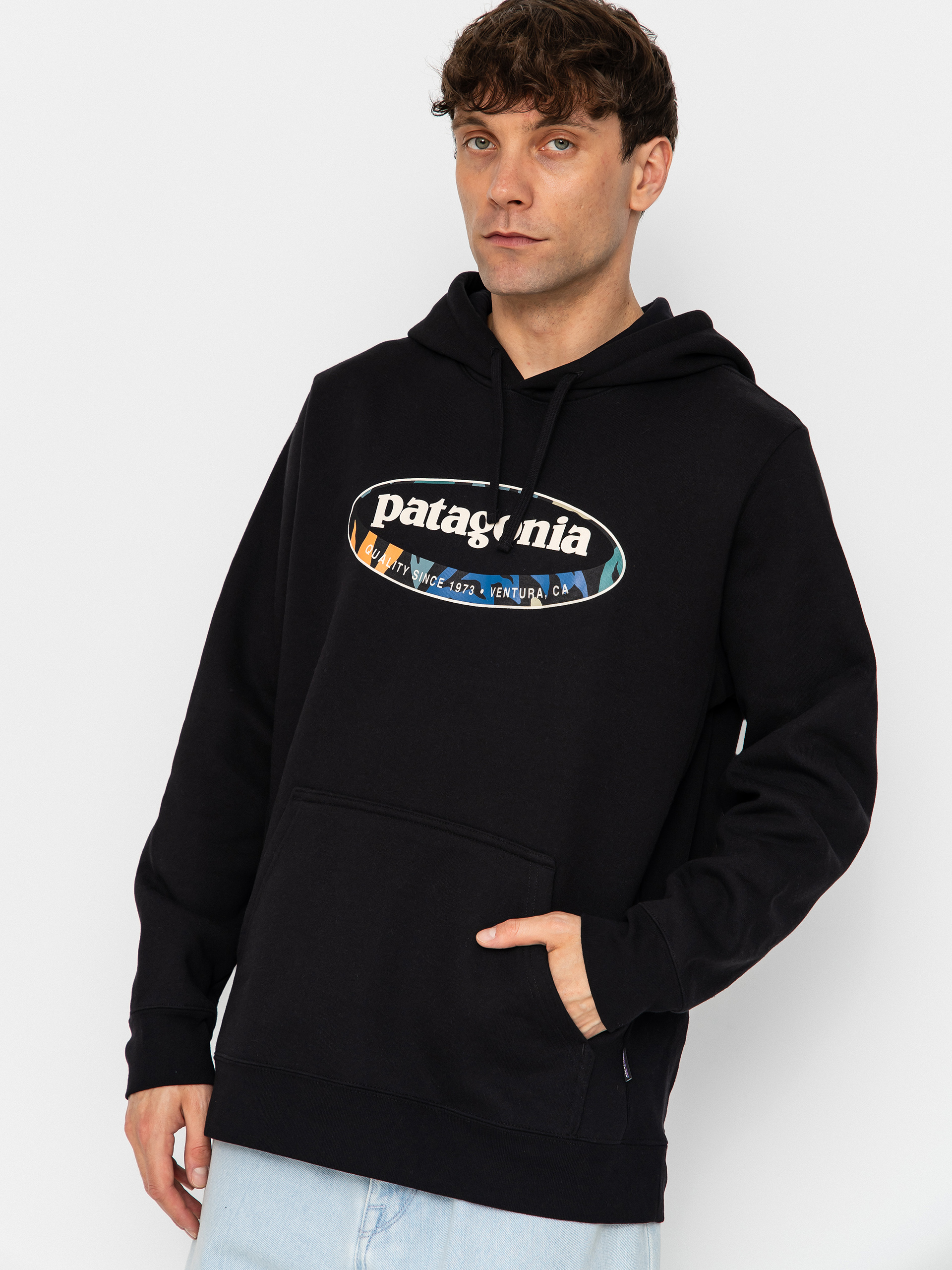 Hanorac cu glugă Patagonia 95 Oval Logo Uprisal HD (black/kaleido)