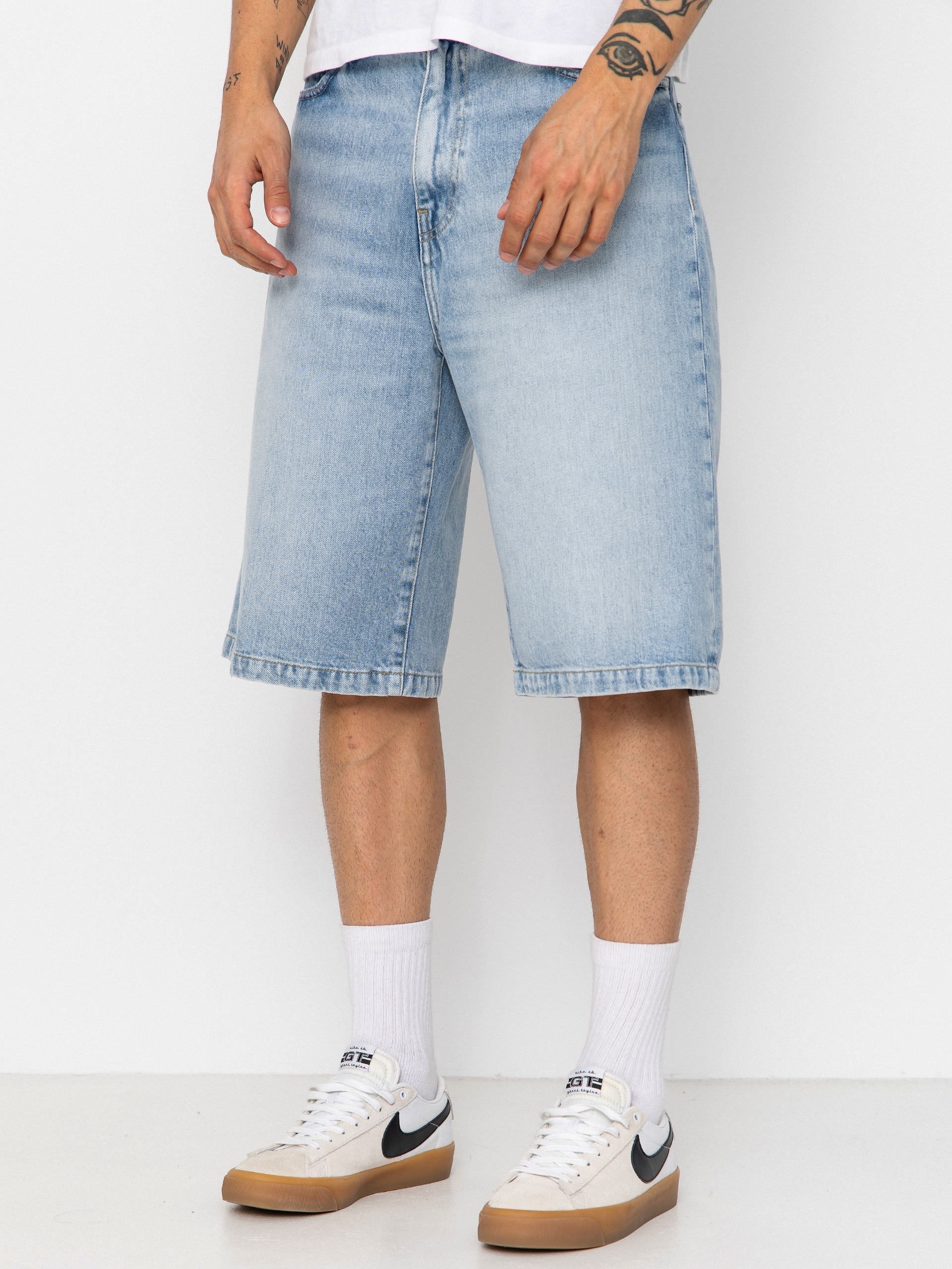 Pantaloni scurți Carhartt WIP Langdon (blue heavy worn bleached)