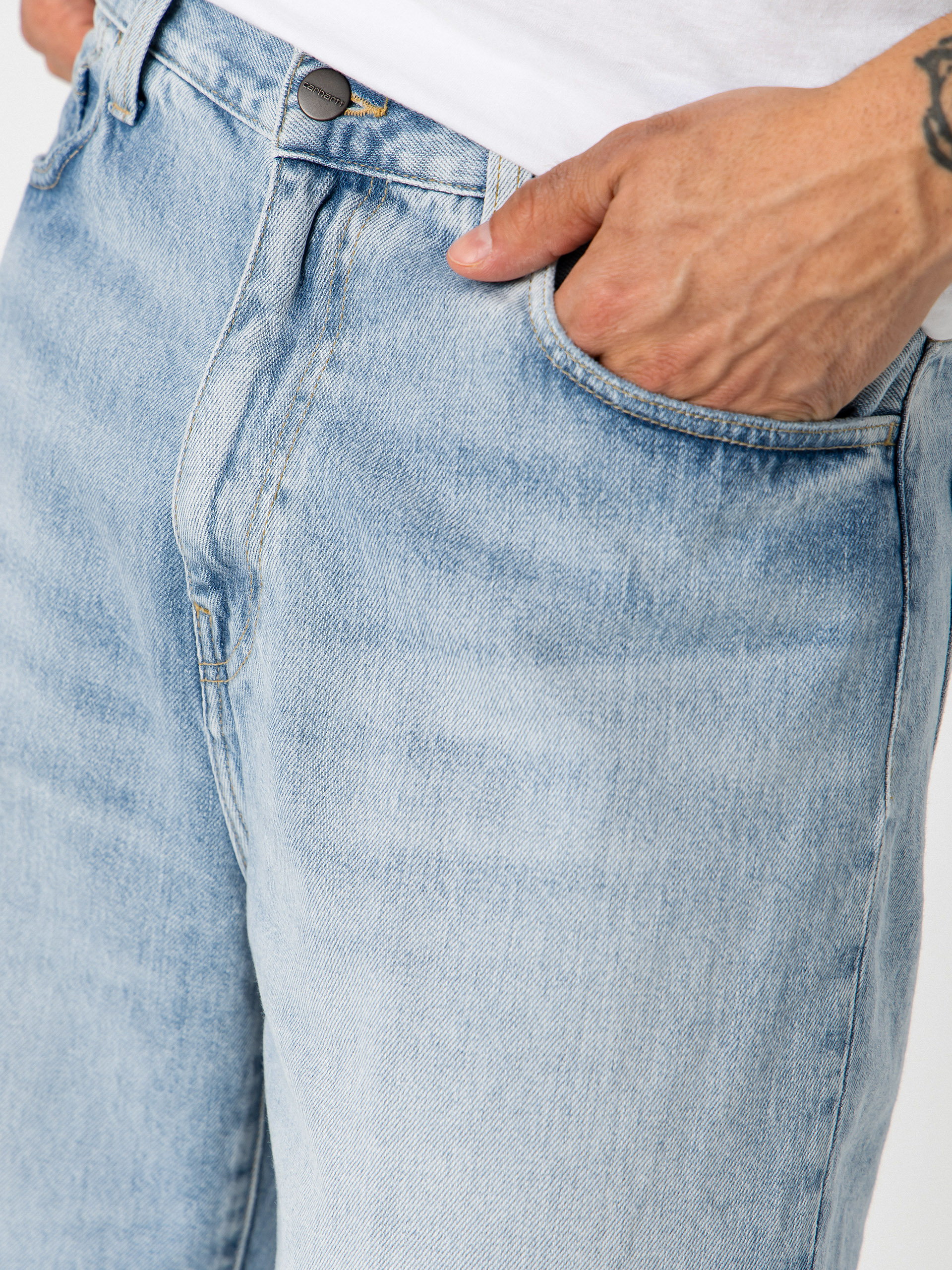 Pantaloni scurți Carhartt WIP Langdon (blue heavy worn bleached)
