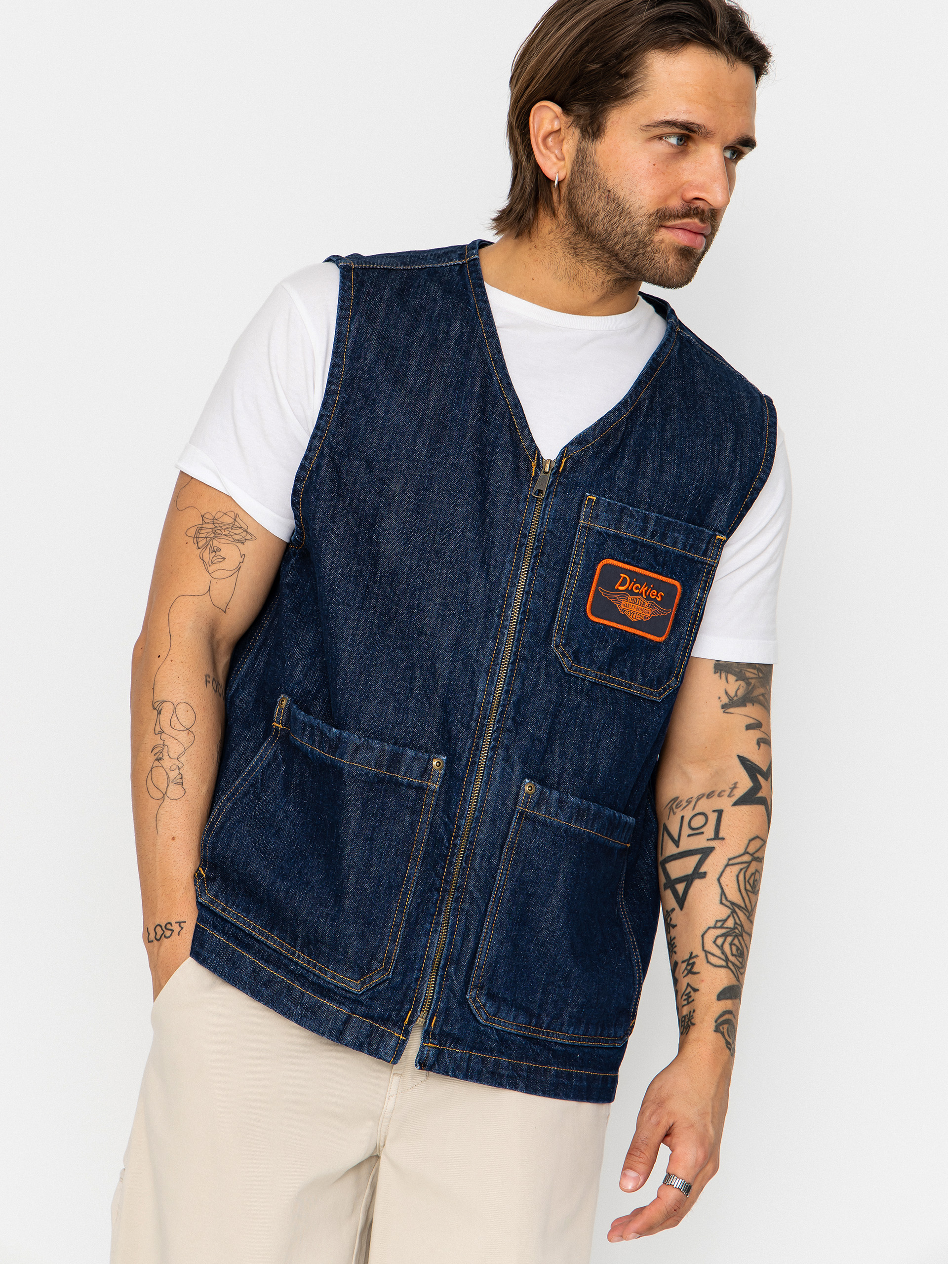 Vestă Dickies X Harley Davidson Denim (rinsed indigo blue)