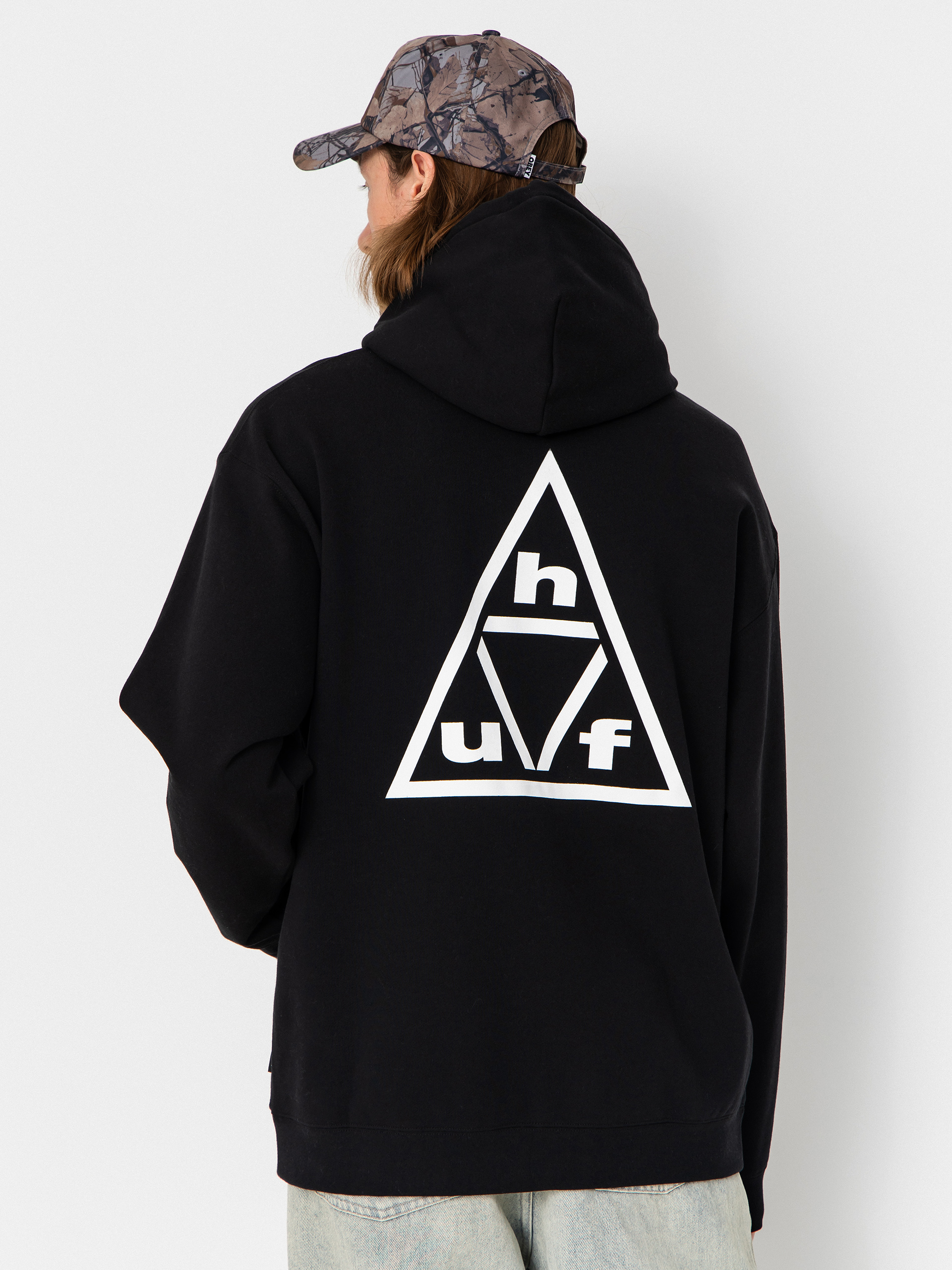 Hanorac cu glugă HUF Triple Triangle HD (black/white)